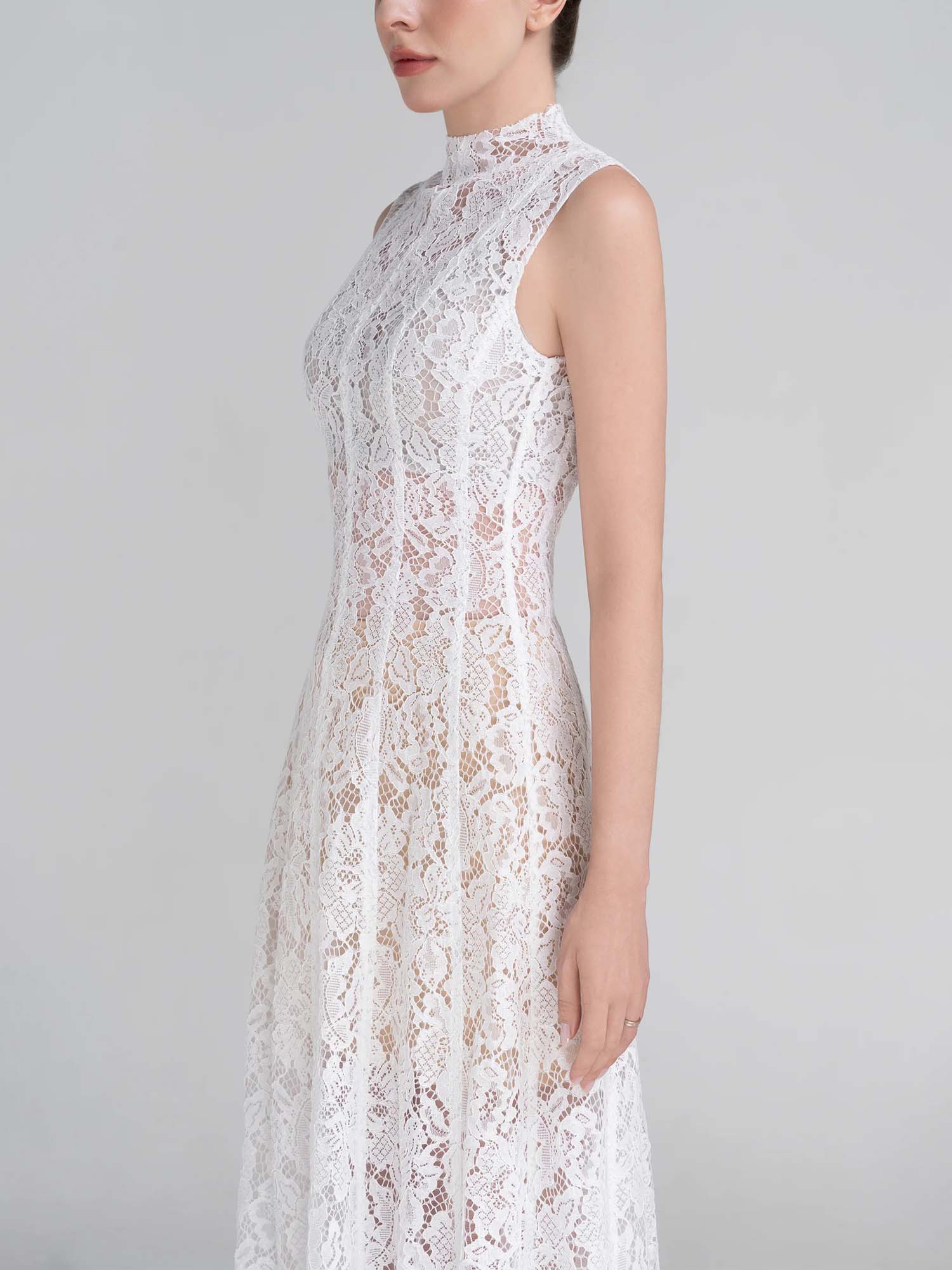High Neck Sleeveless Lace Maxi Dress