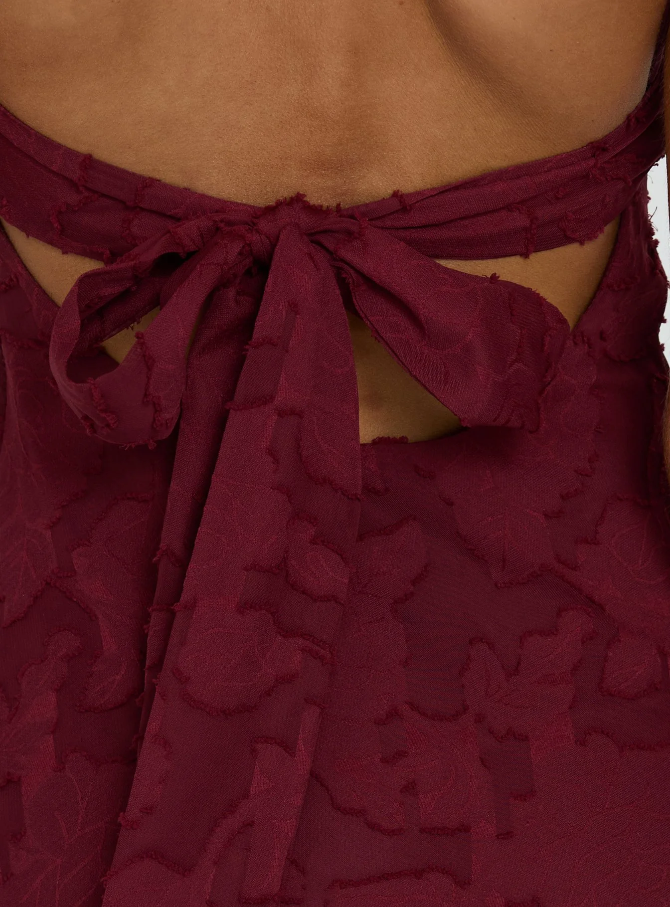 Lyricah Tiered Tie Back Maxi Dress Burgundy - luluinthesky