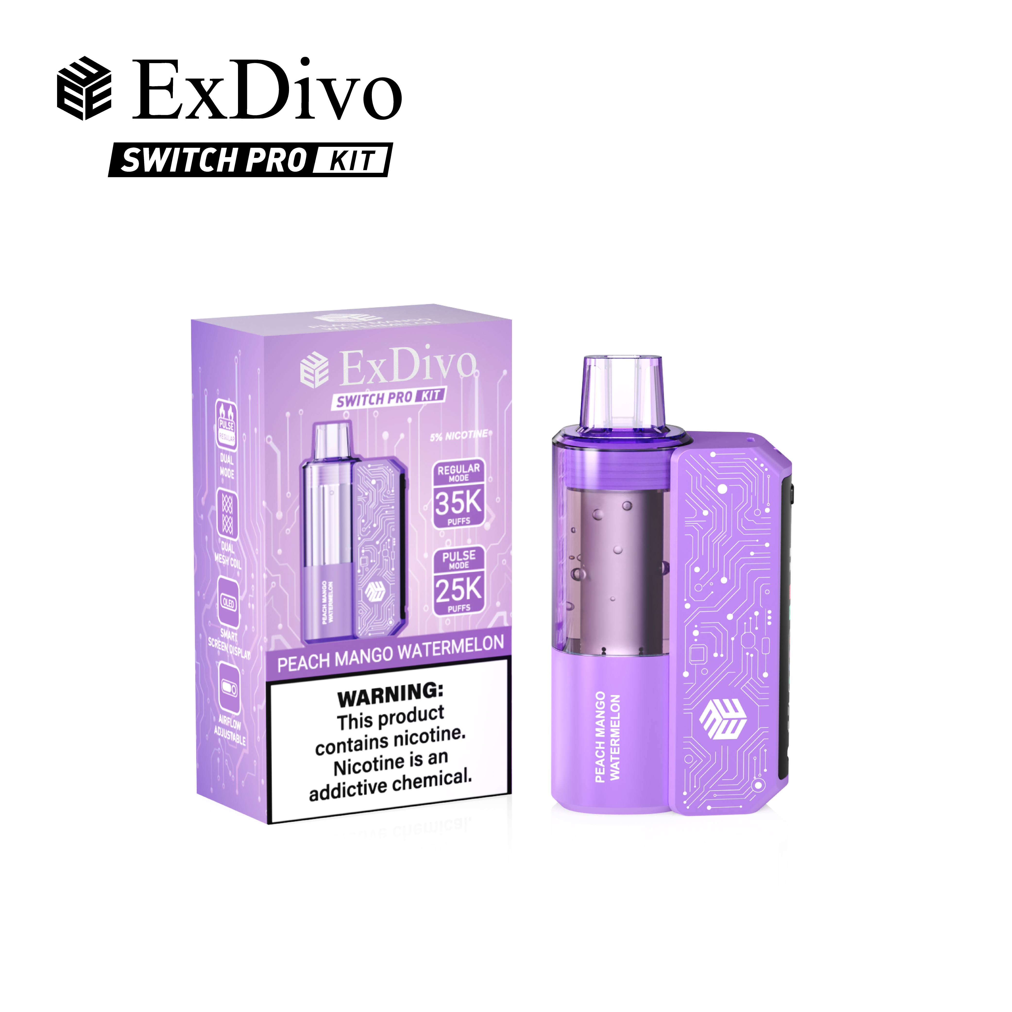 PEACH MANGO WATERMELON - ExDivo BRIGHT MIRROR 35K Replaceable VAPE kit