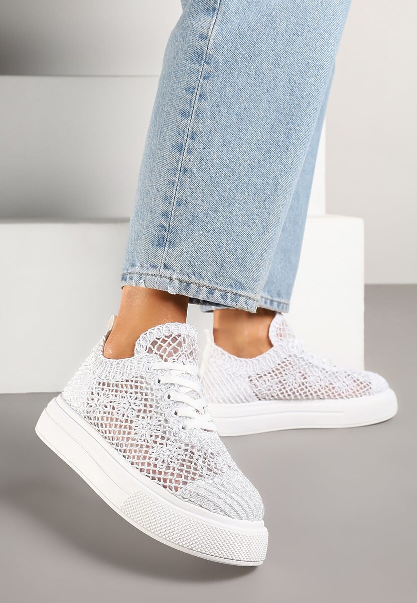 Białe Siateczkowe Sneakersy Typu Tenisówki Sunalie