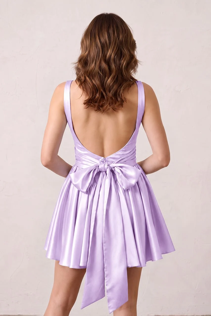 Sky Blue A Line Satin Square Neck Homecoming Dress with Bowknot Ruffles