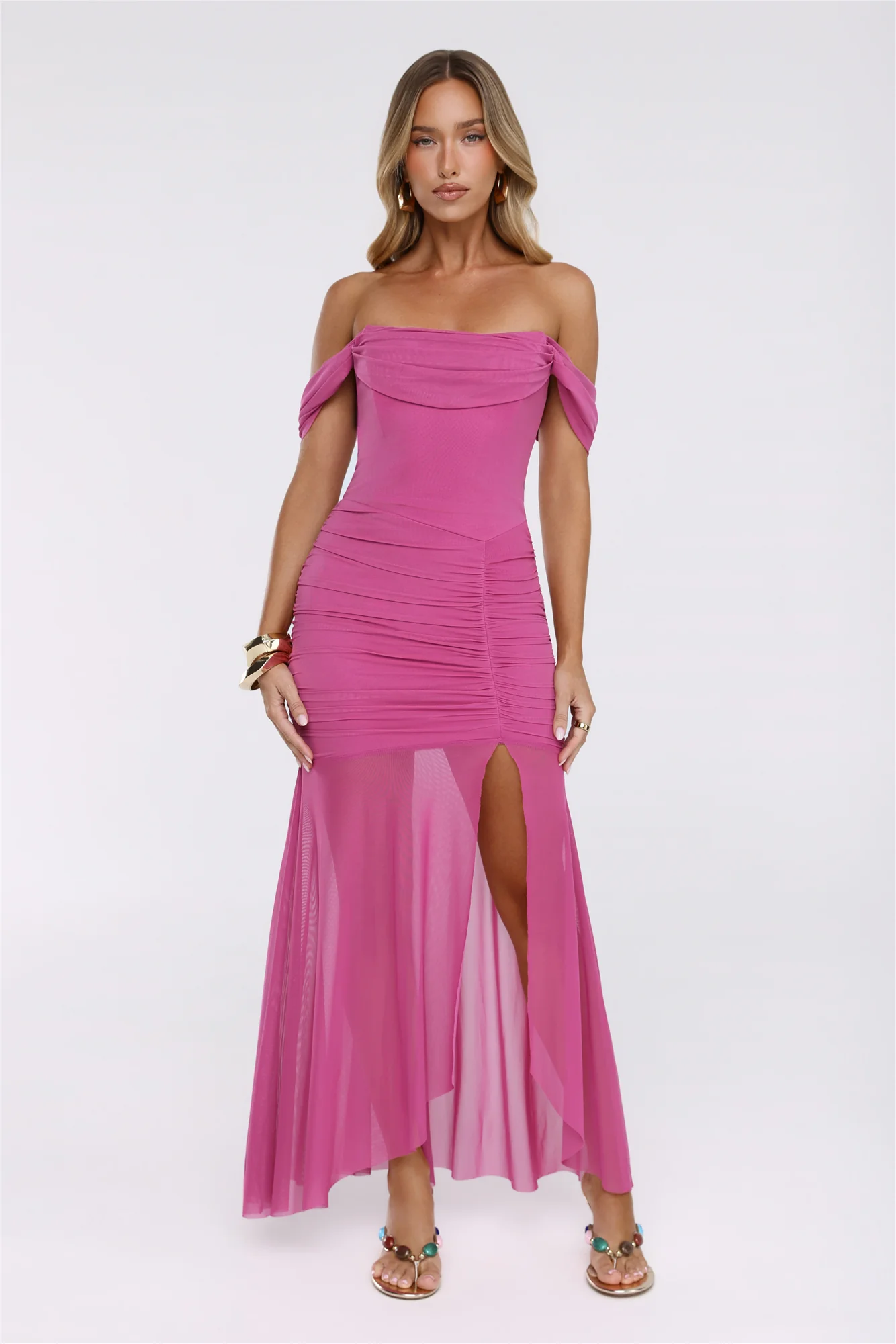 City Glow Up Off Shoulder Maxi Dress Plum