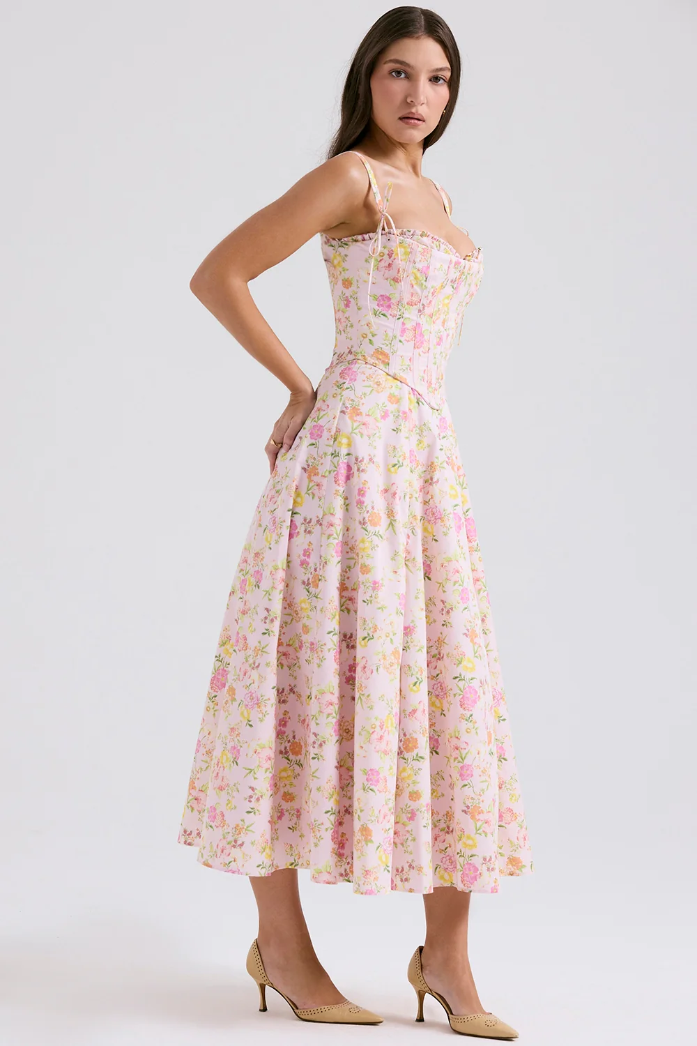 Pink Meadow Print Cotton Midi Sundress