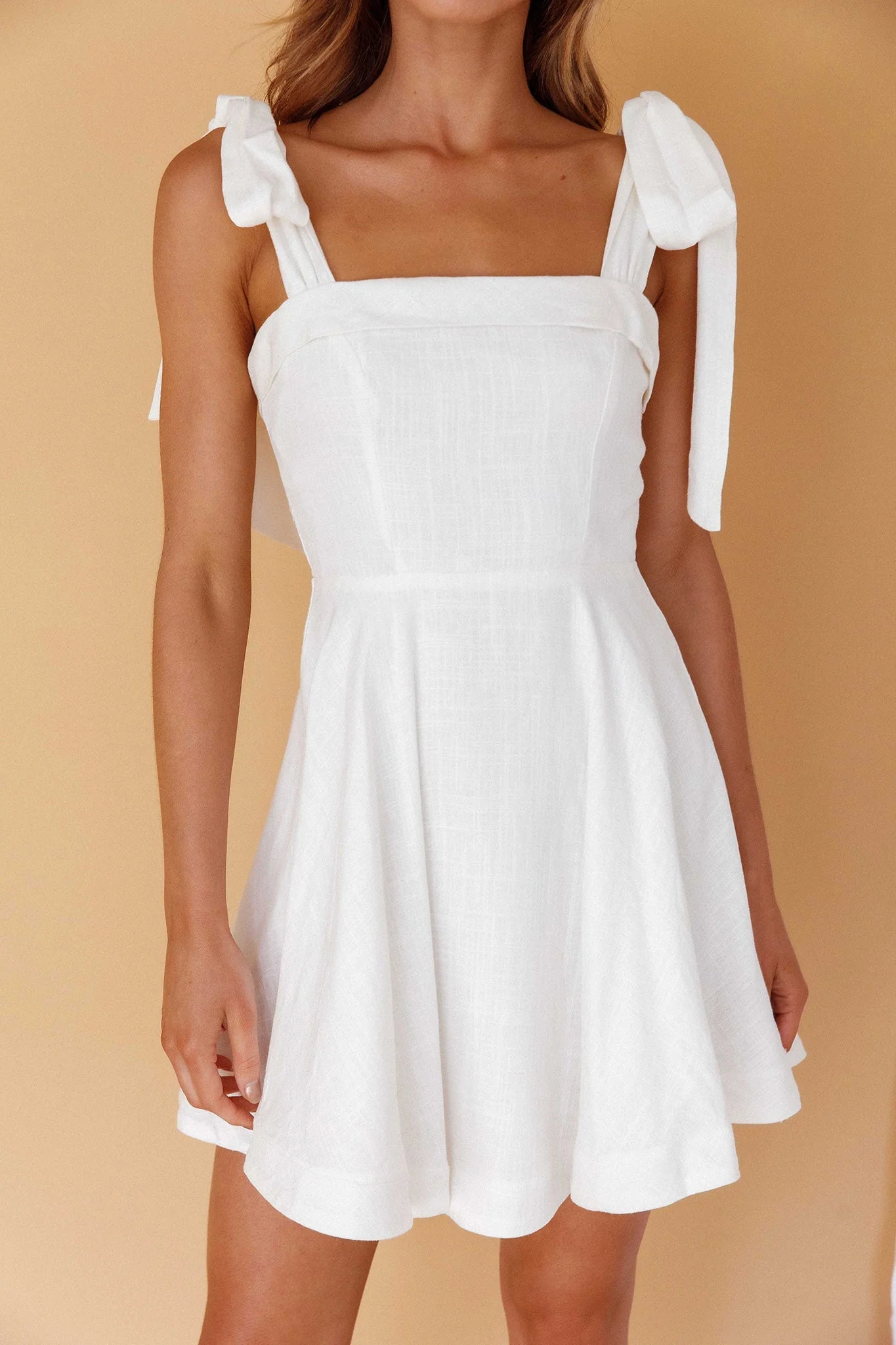 Jeanie Bow Shoulder Mini Dress Off White - luluinthesky