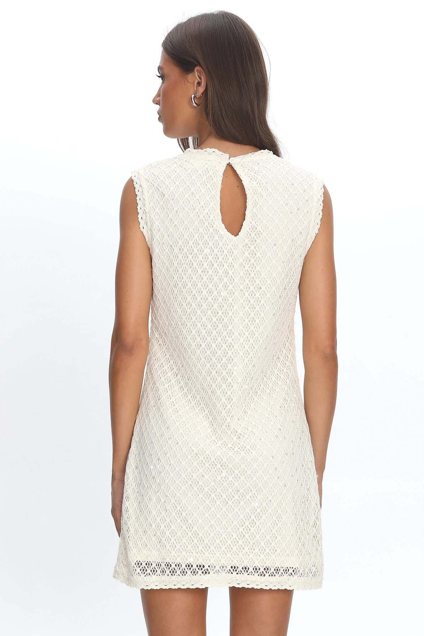 Alvena Crochet Lace Shift Dress Sequin White