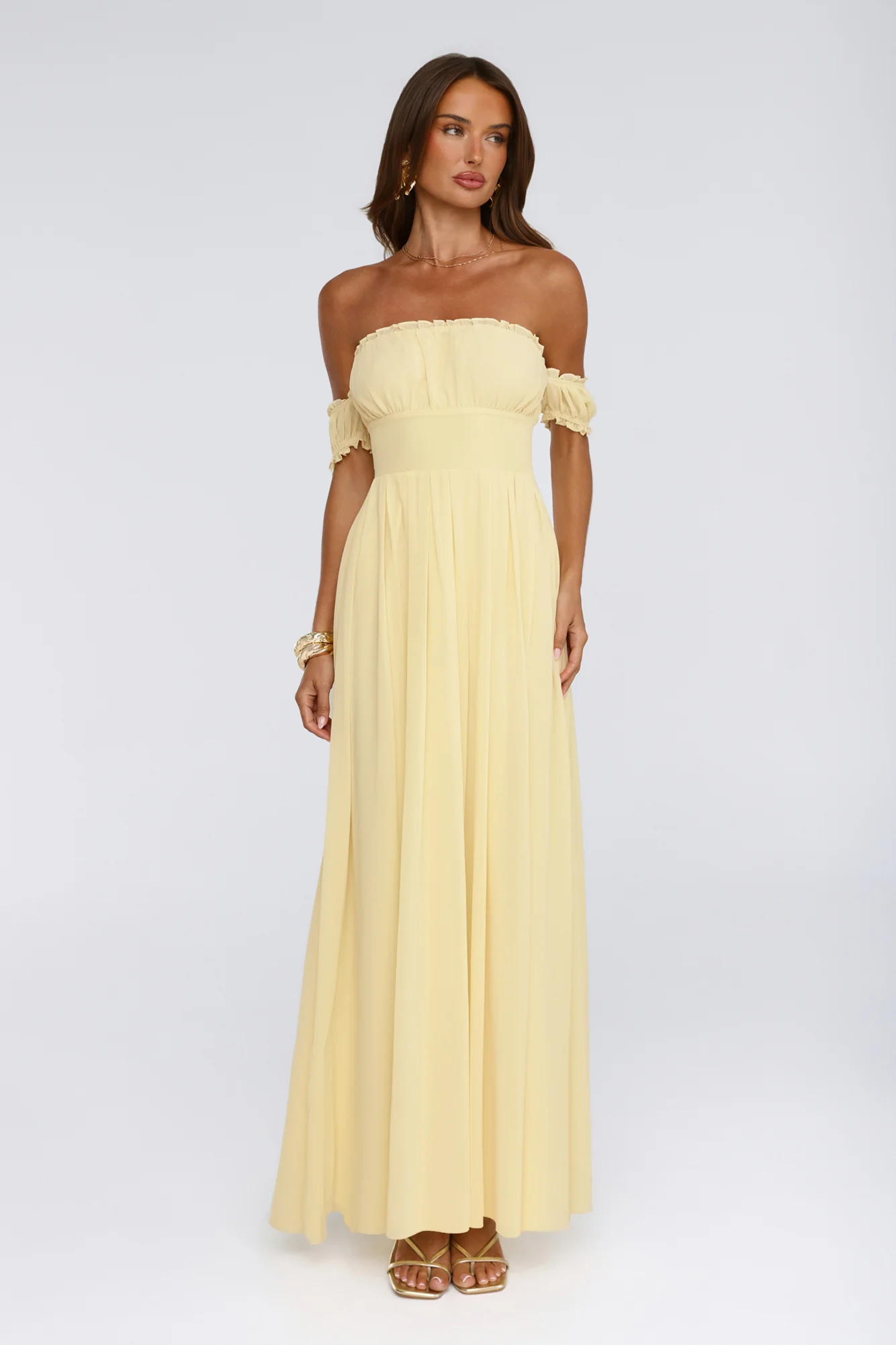 Ocean Aura Off Shoulder Maxi Dress Yellow