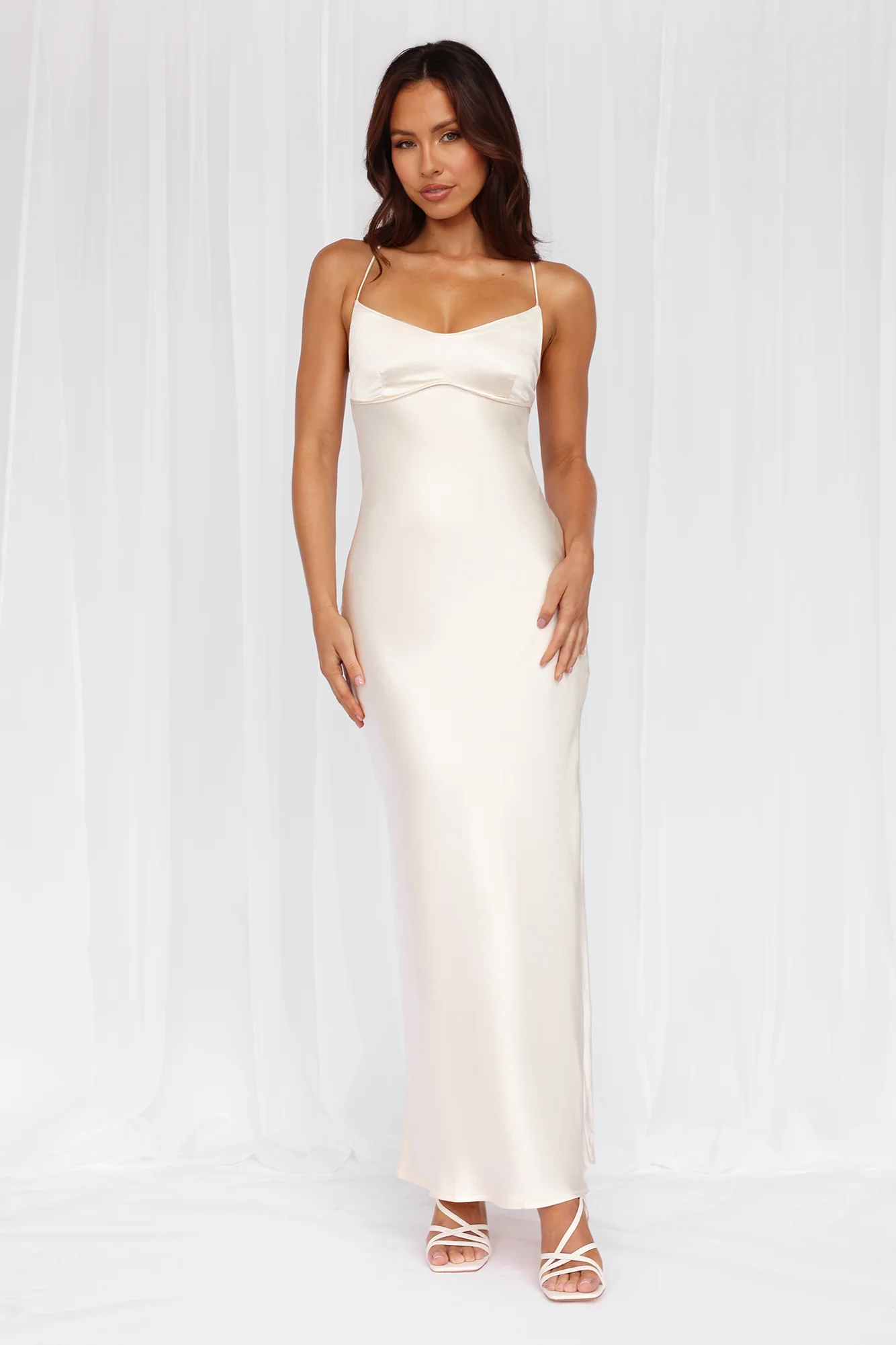 HELLO MOLLY The Samara Satin Maxi Dress Pearl - luluinthesky