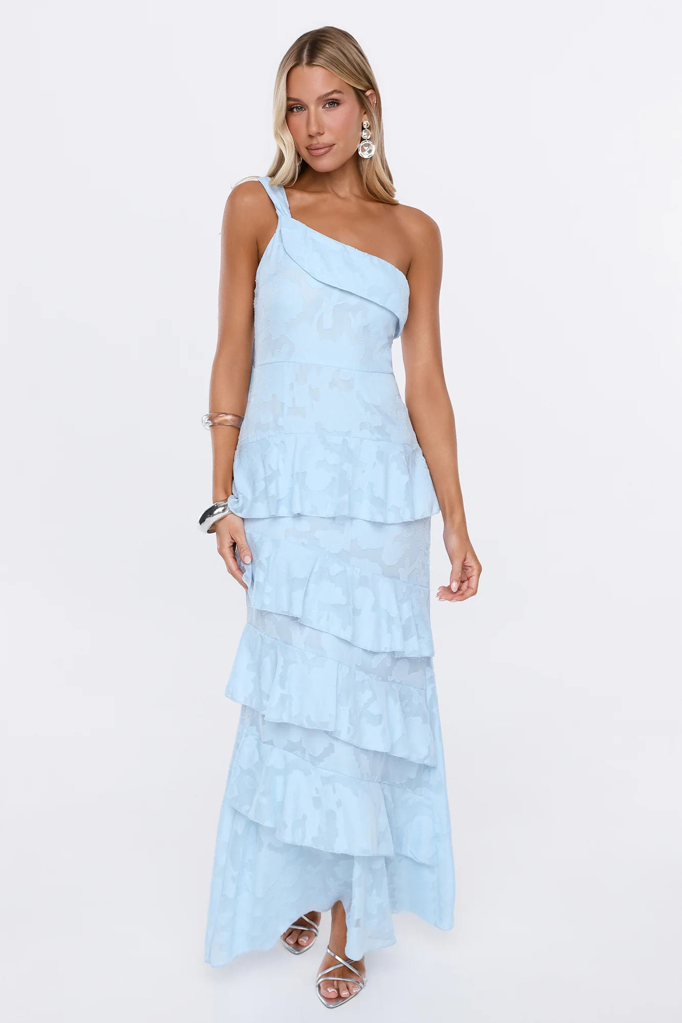Pretty Promises One Shoulder Maxi Dress Blue