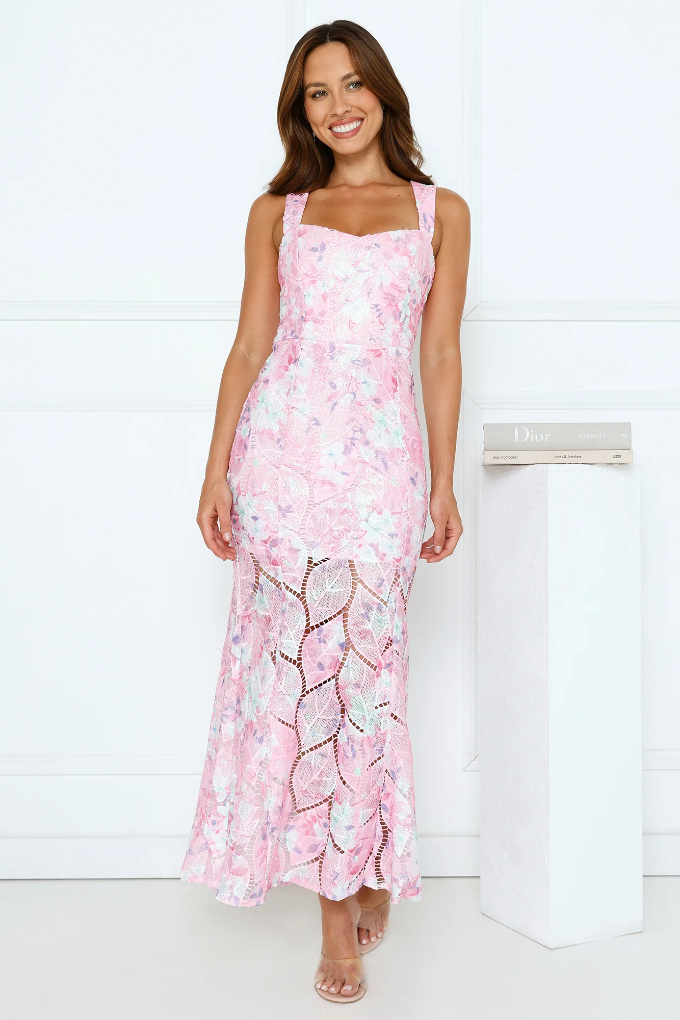 Petal Veil Sequin Maxi Dress Pink
