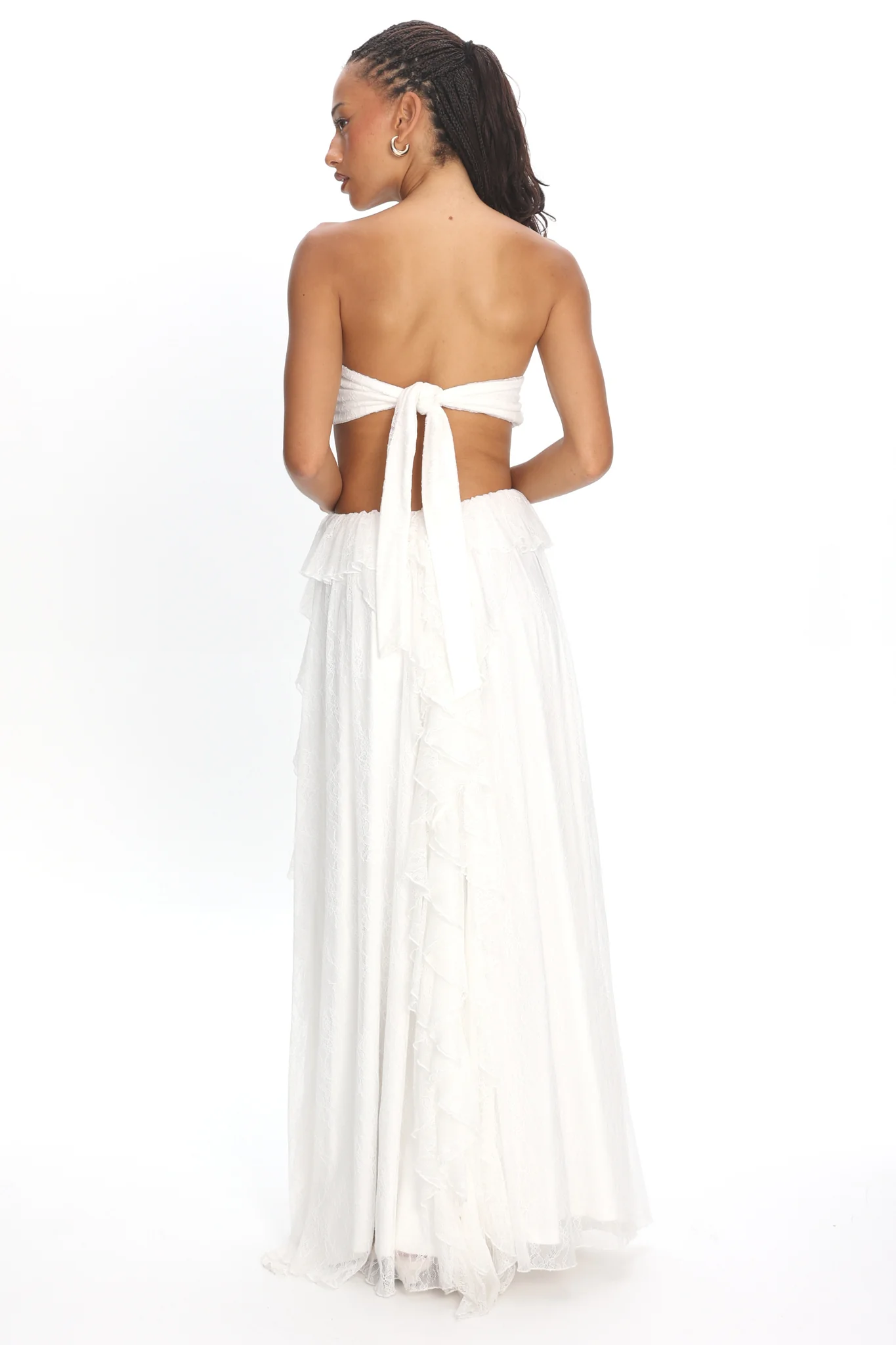 Santiago Cut-Out Ruffle Dress Lace White - luluinthesky