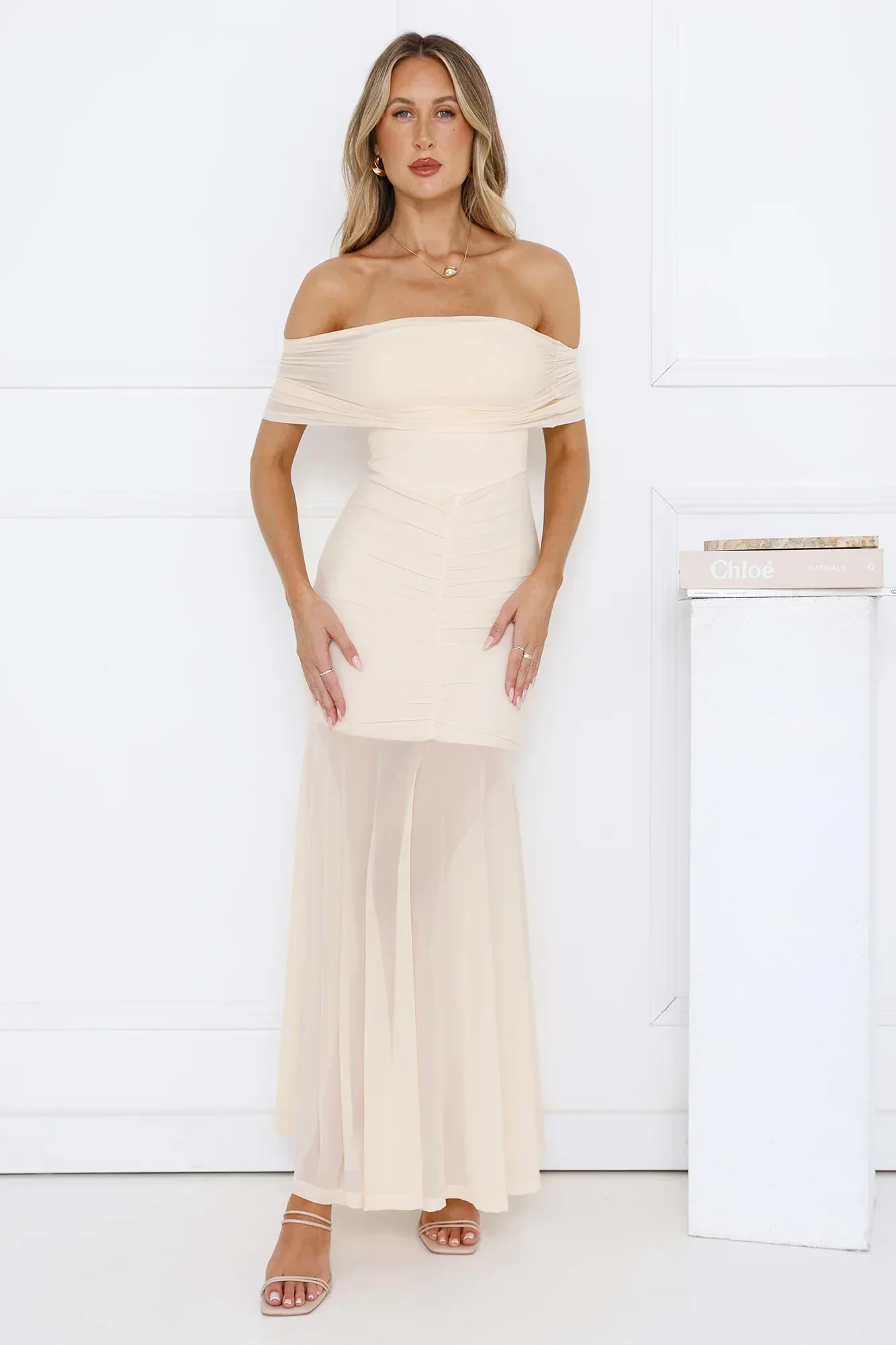 Lumière Off Shoulder Mesh Maxi Dress