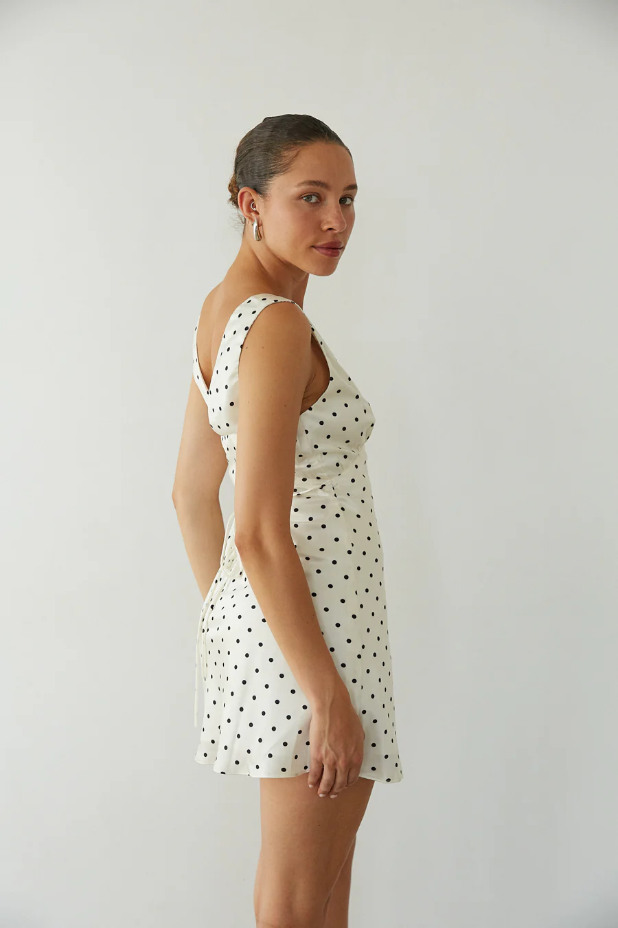 Annie Polka Dot Satin Mini Dress - luluinthesky