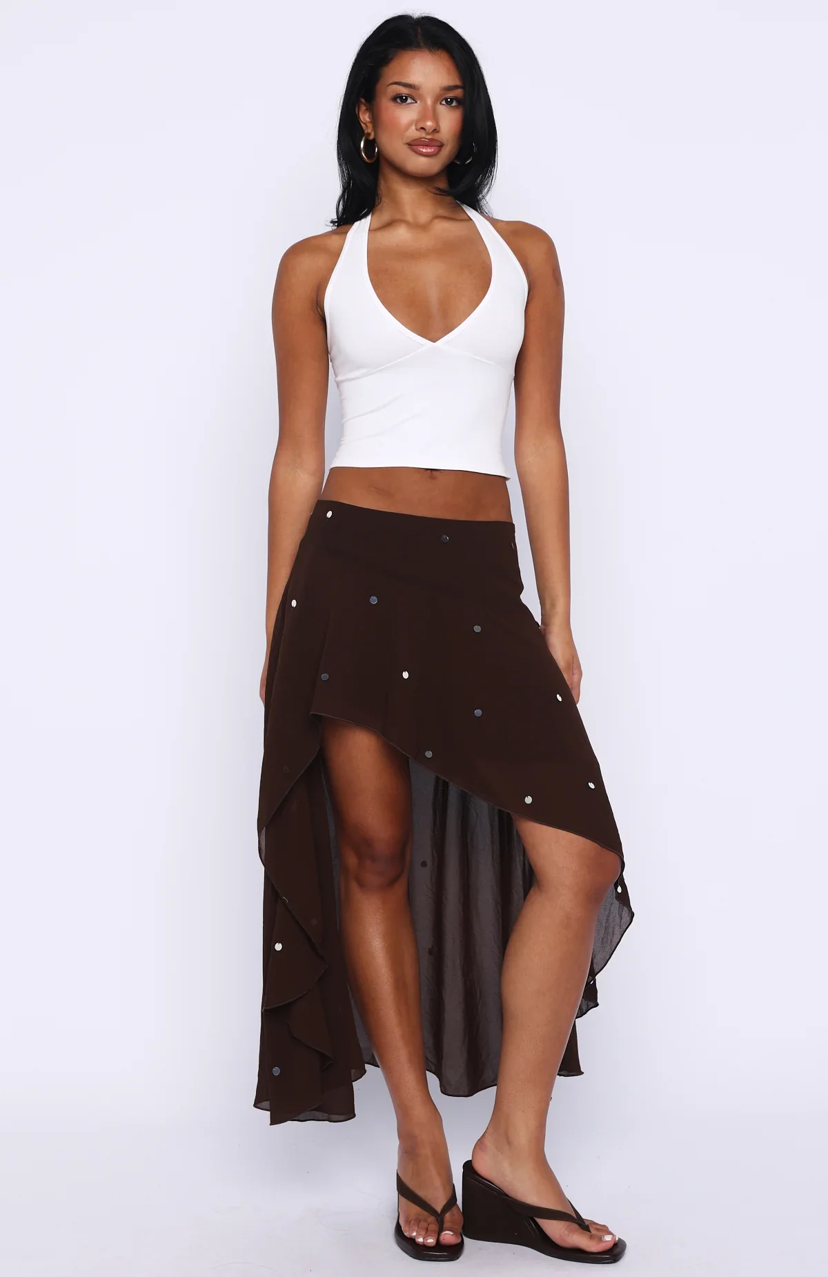 Starry Eyed Sequin Midi Skirt Chocolate