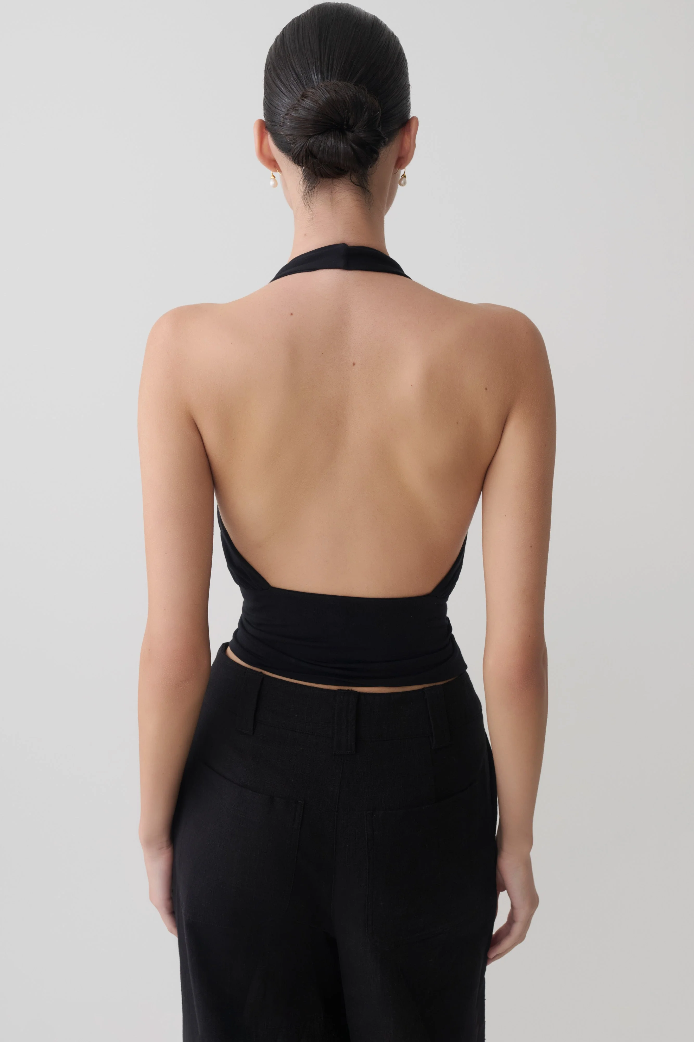 Jina Draped Halter Top - Black