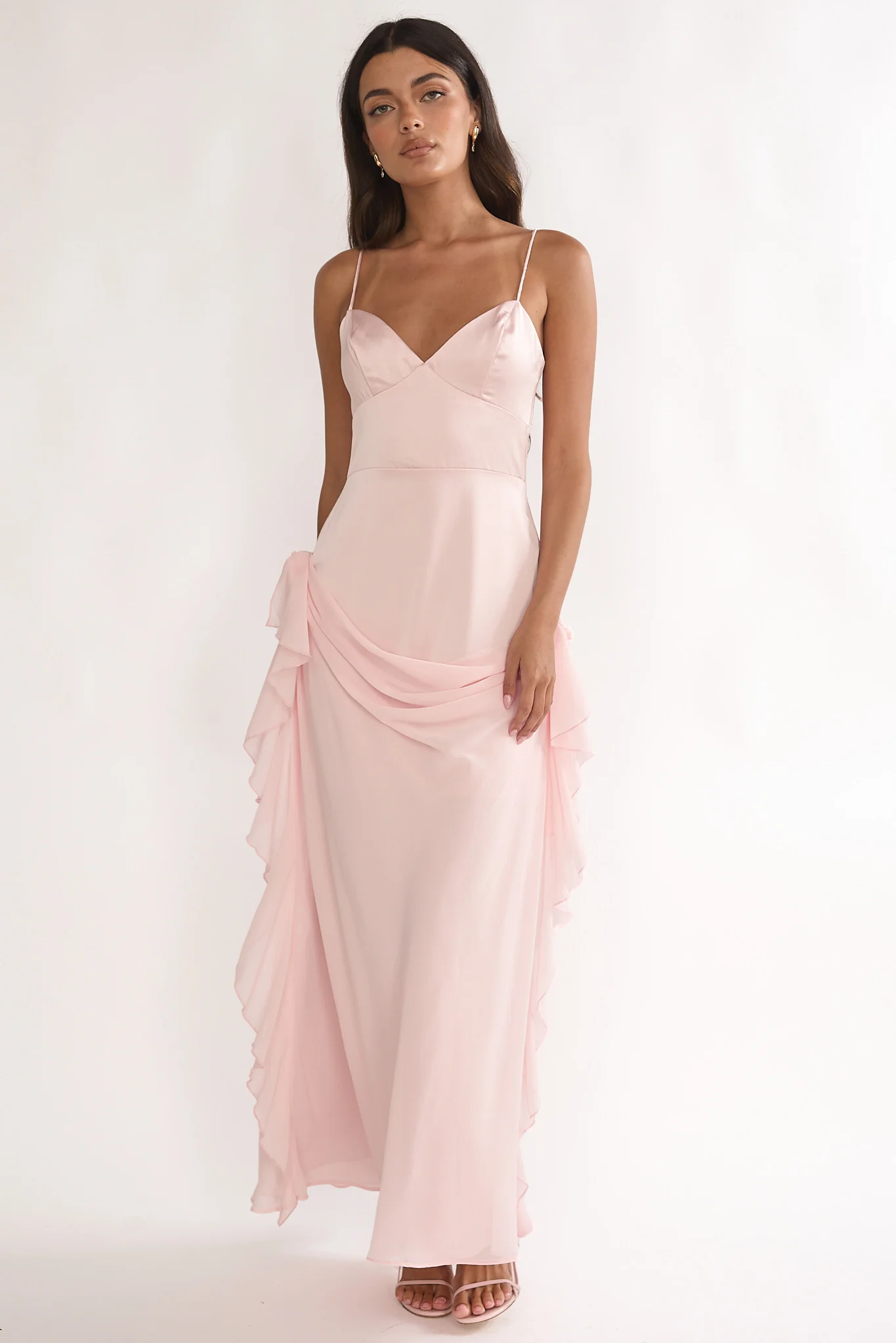 Rivena Rosette Chiffon Drape Maxi Dress Pink - luluinthesky