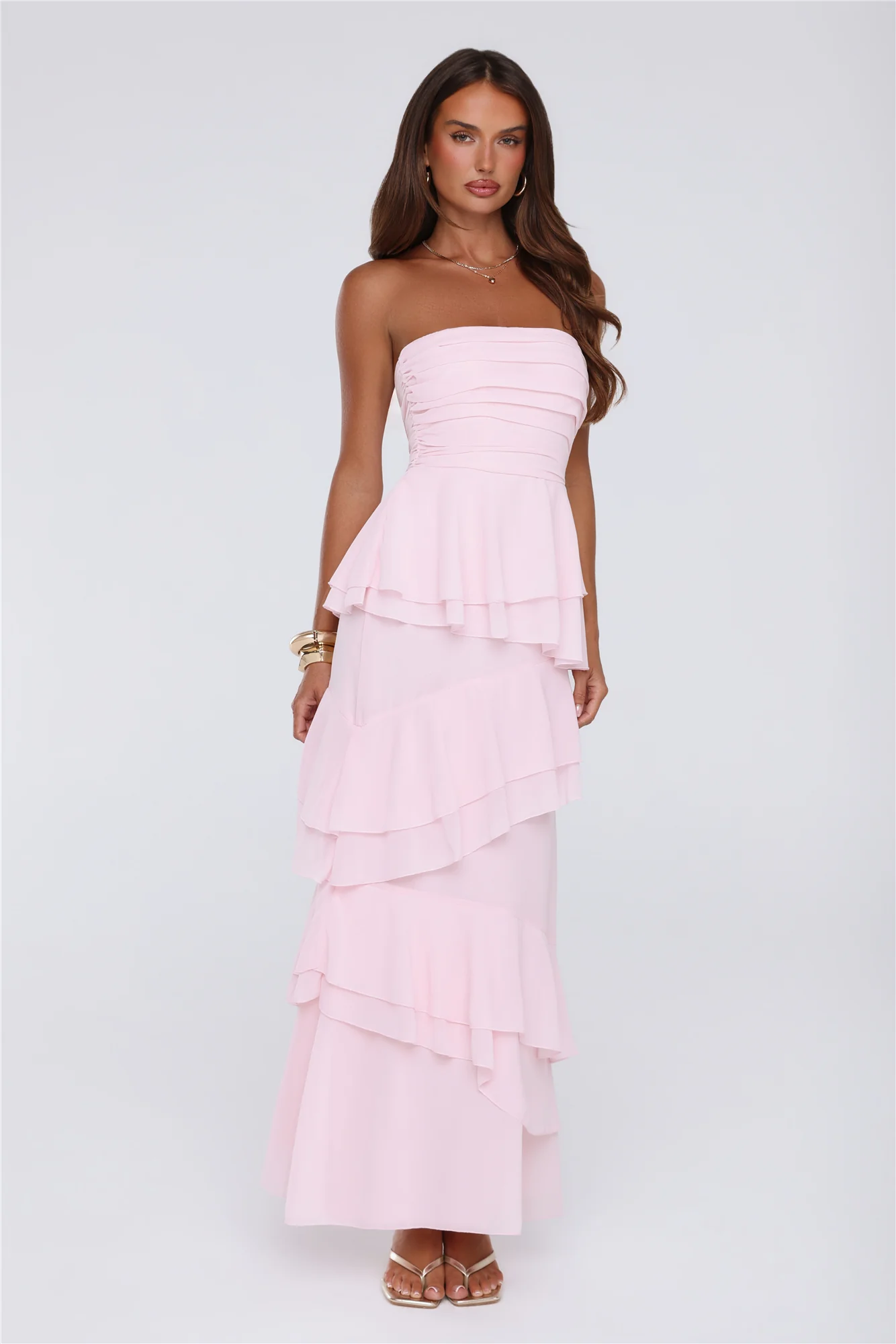 Dressed To Be Seen Strapless Maxi Dress Pink - FASHION NOB