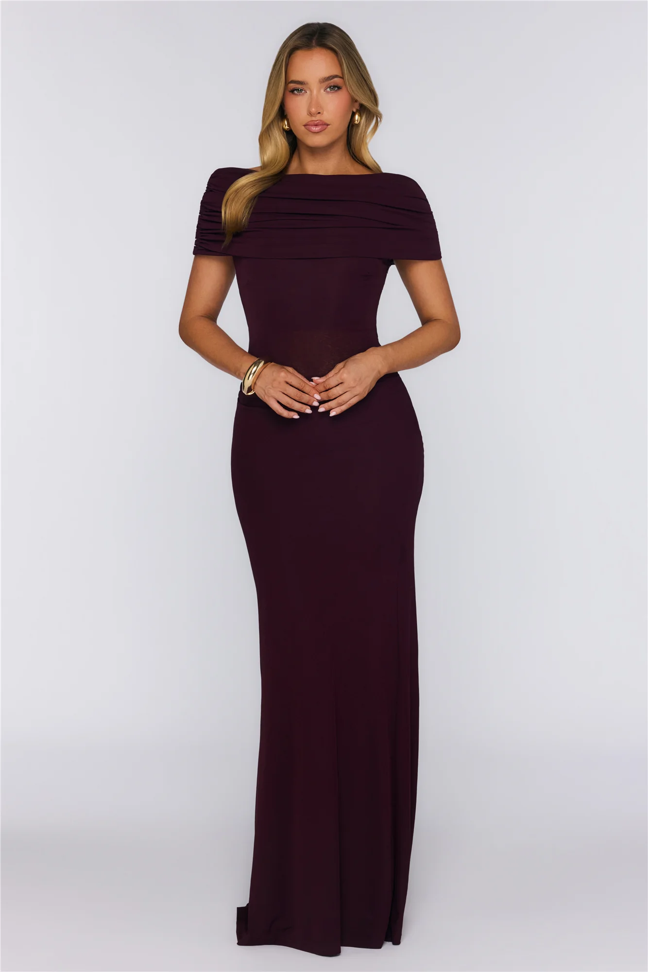Darling Party Off Shoulder Maxi Dress Wine
