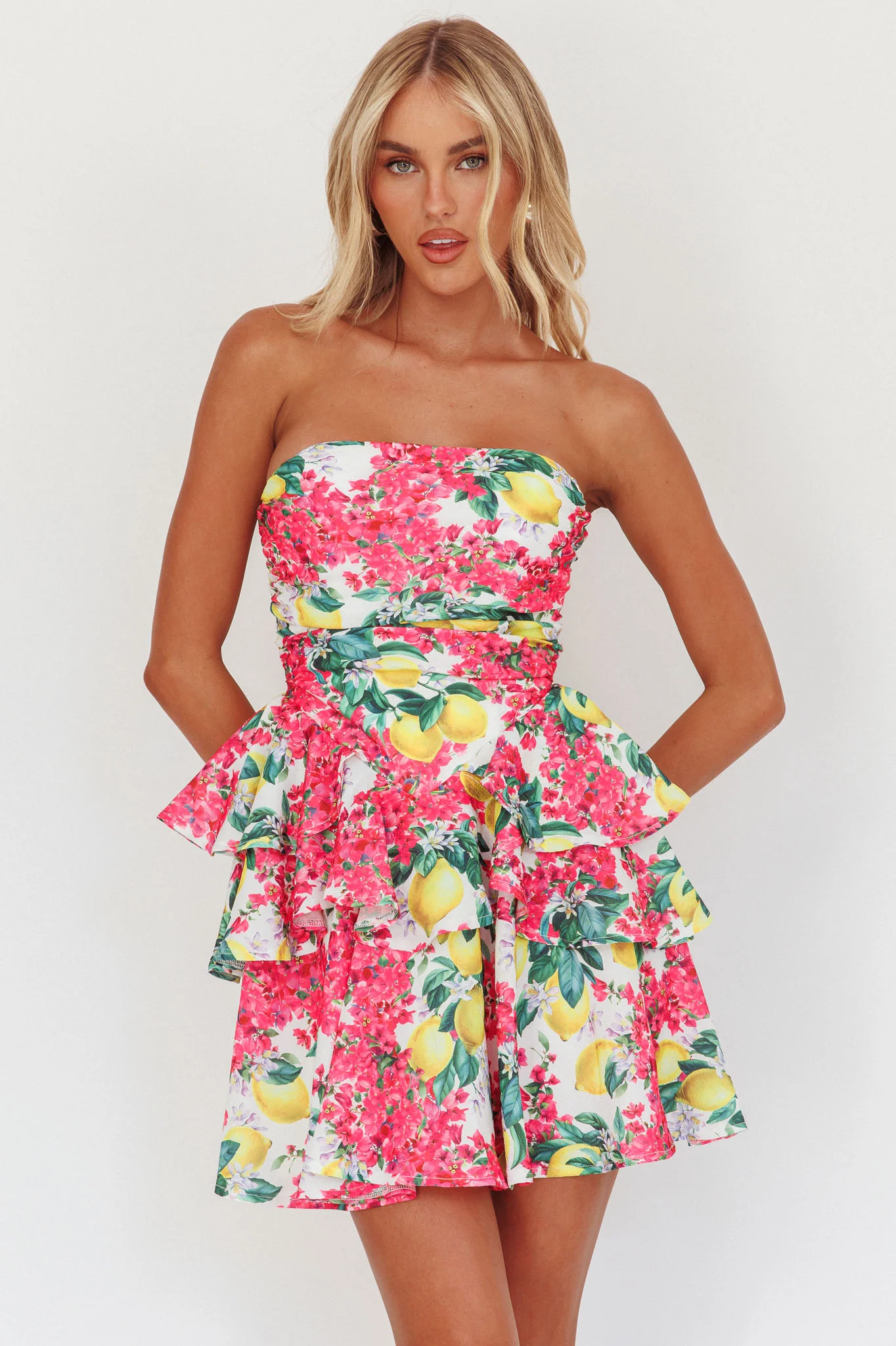 Like Me Tied Back Layered Mini Dress Citrus Pink