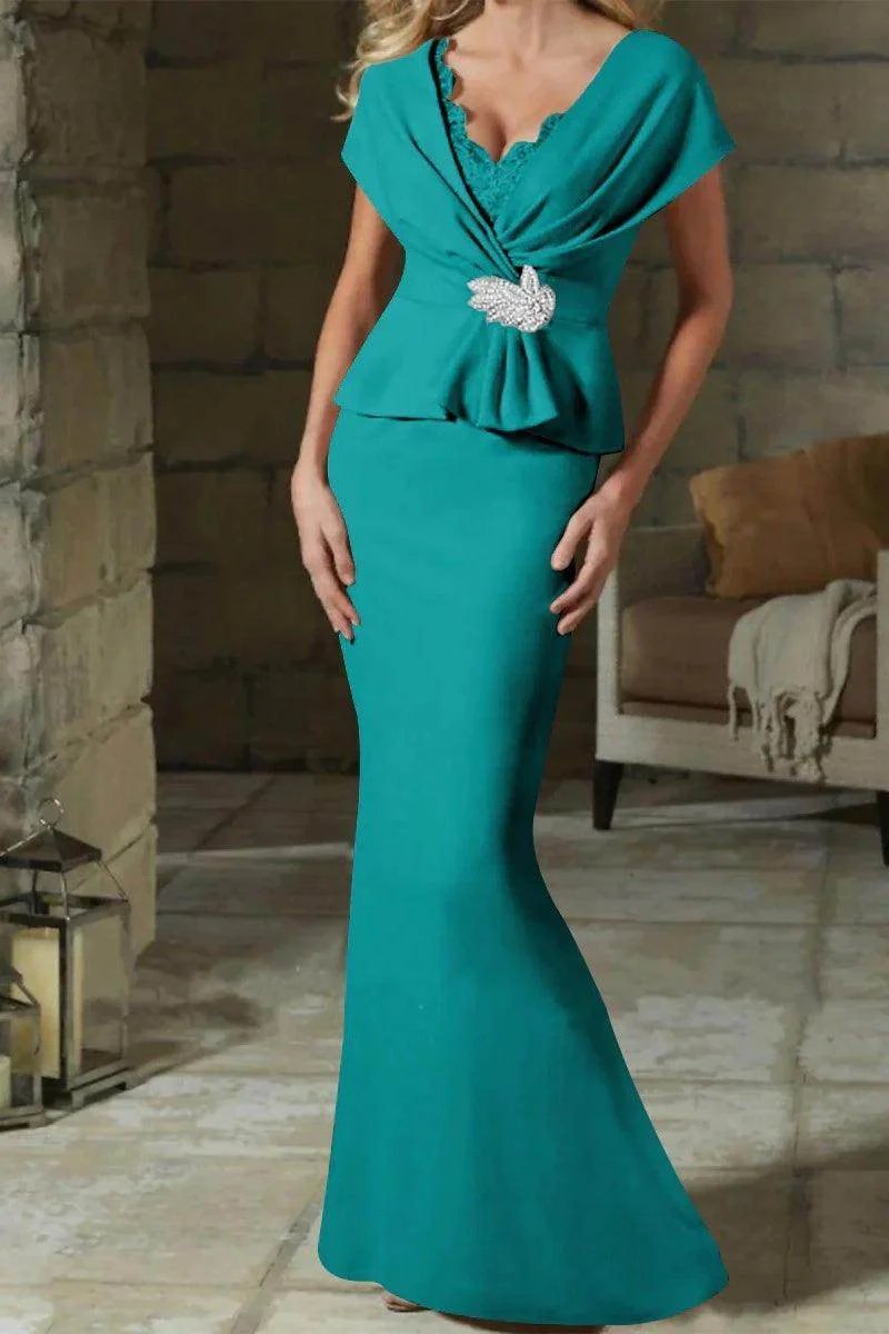 Sheath Column V Neck Mother of the Bride Dresses with Belt CM0346