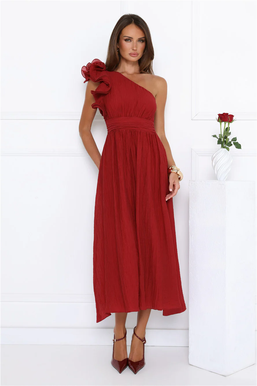 Find Out One Shoulder Midi Dress Wine