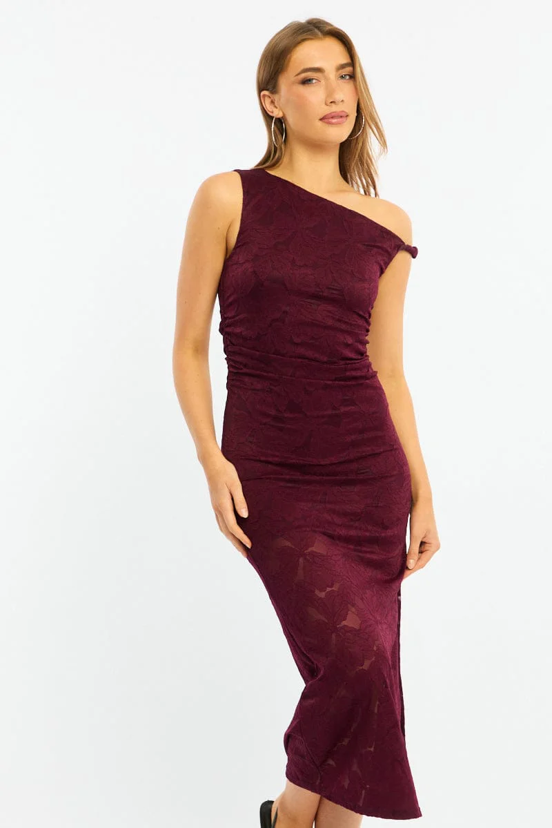 Red Off Shoulder Midi Dress
