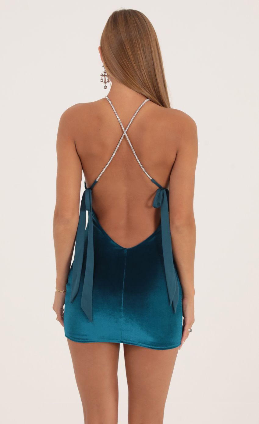 Velvet Halter Dress in Turquoise