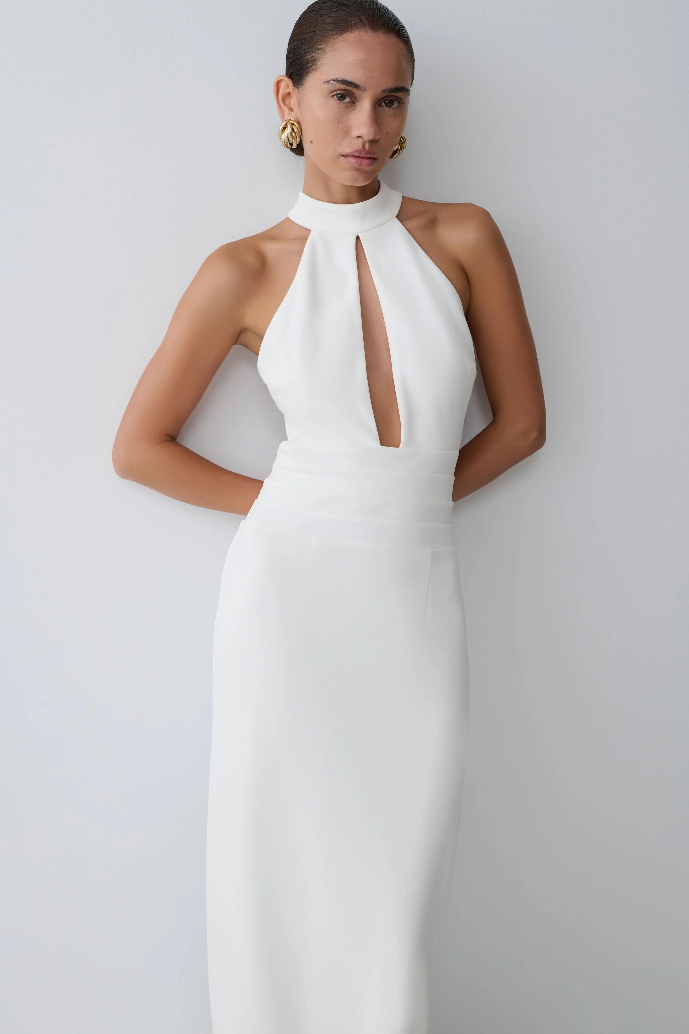 Elan Stretch Crepe Maxi Dress - White
