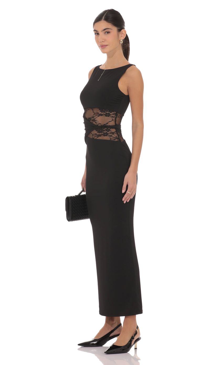 Lace Cutout Maxi Dress in Black - FASHION NOB
