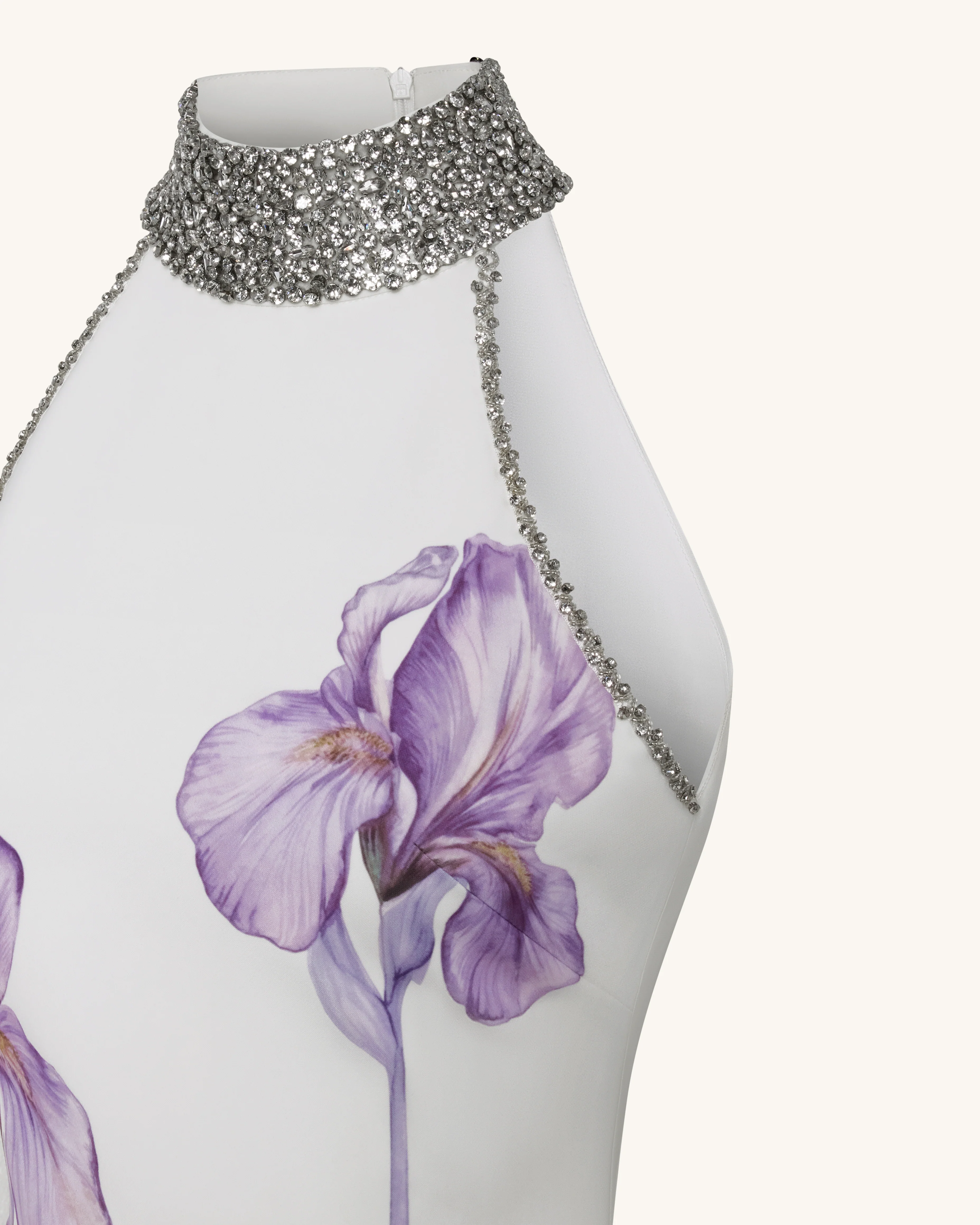 Jeweled Halter Iris Motif Dress - White - FASHION NOB