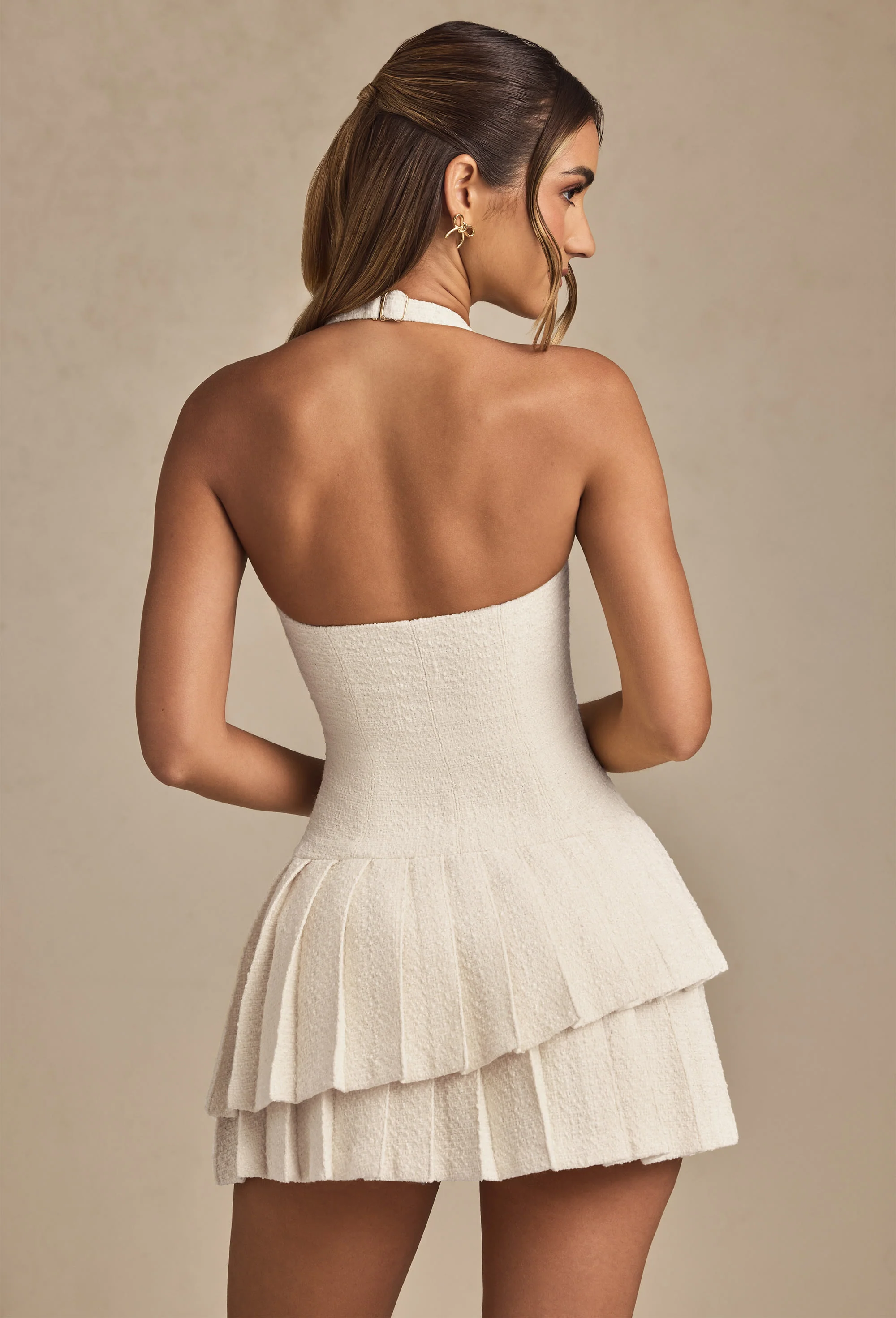 Asymmetric Layered Halterneck Mini Dress in Ivory - luluinthesky