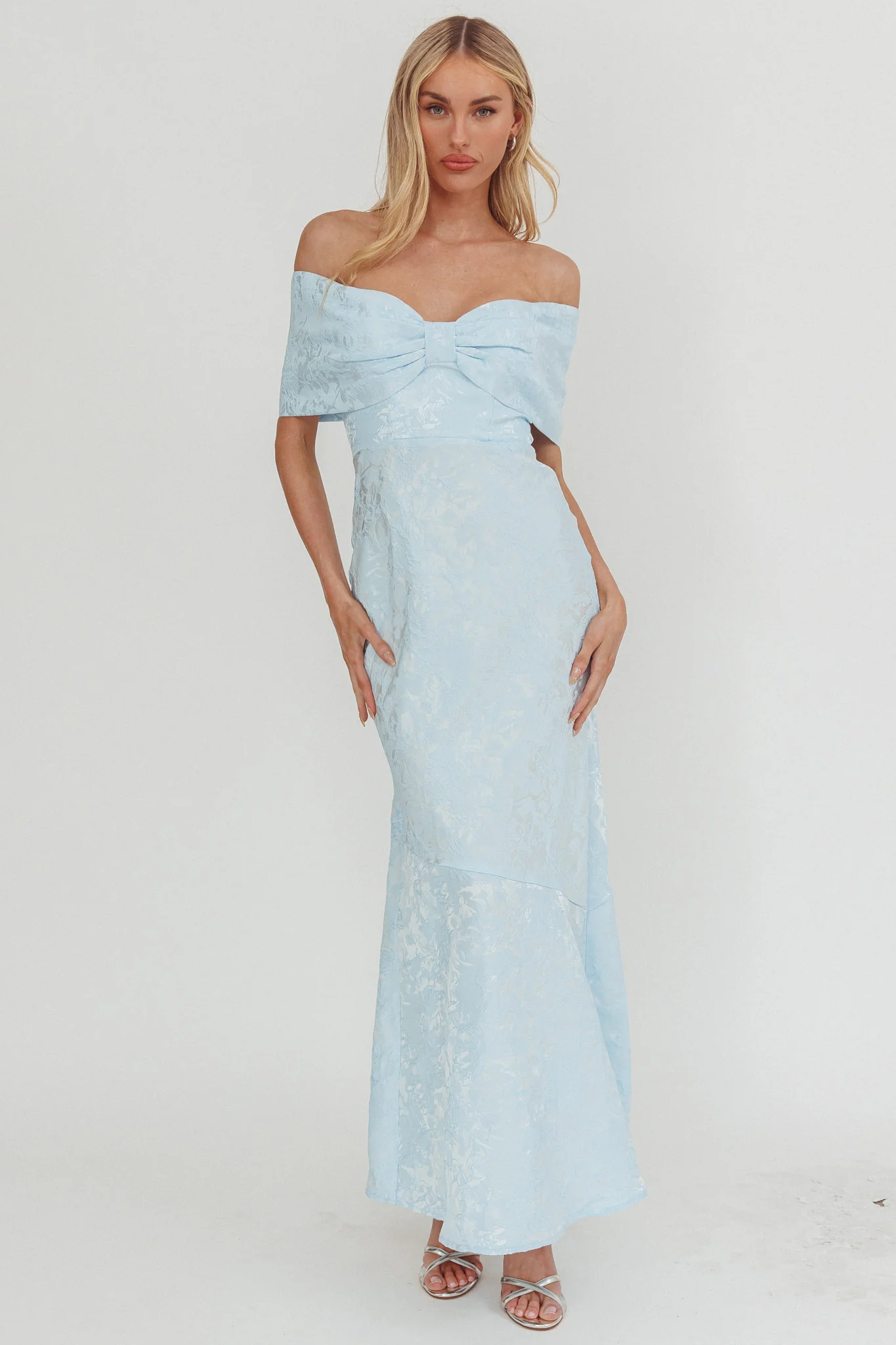 Fairytales Off-Shoulder Jacquard Maxi Dress Blue