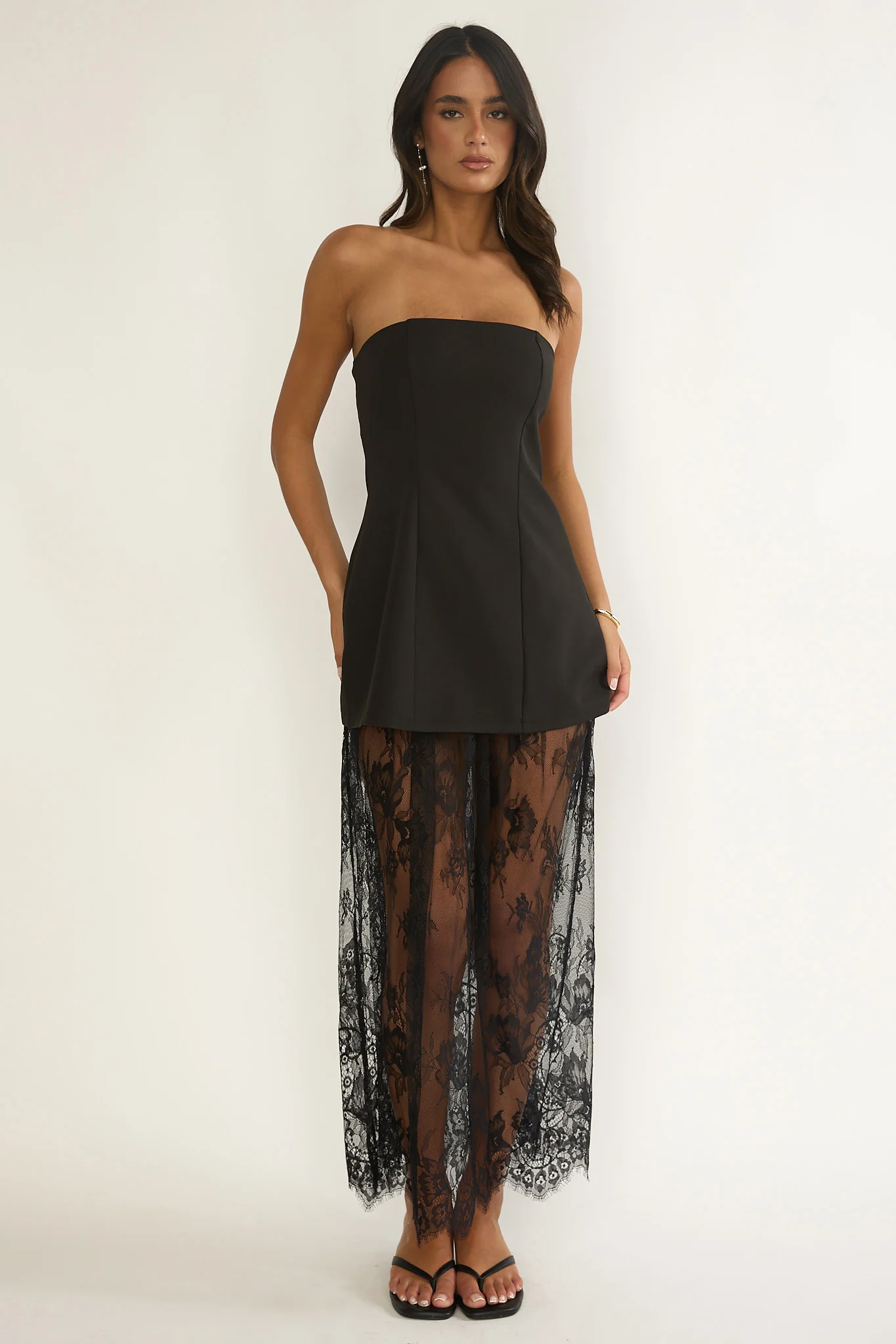 Talina Strapless Two-Piece Lace Skort Set Black