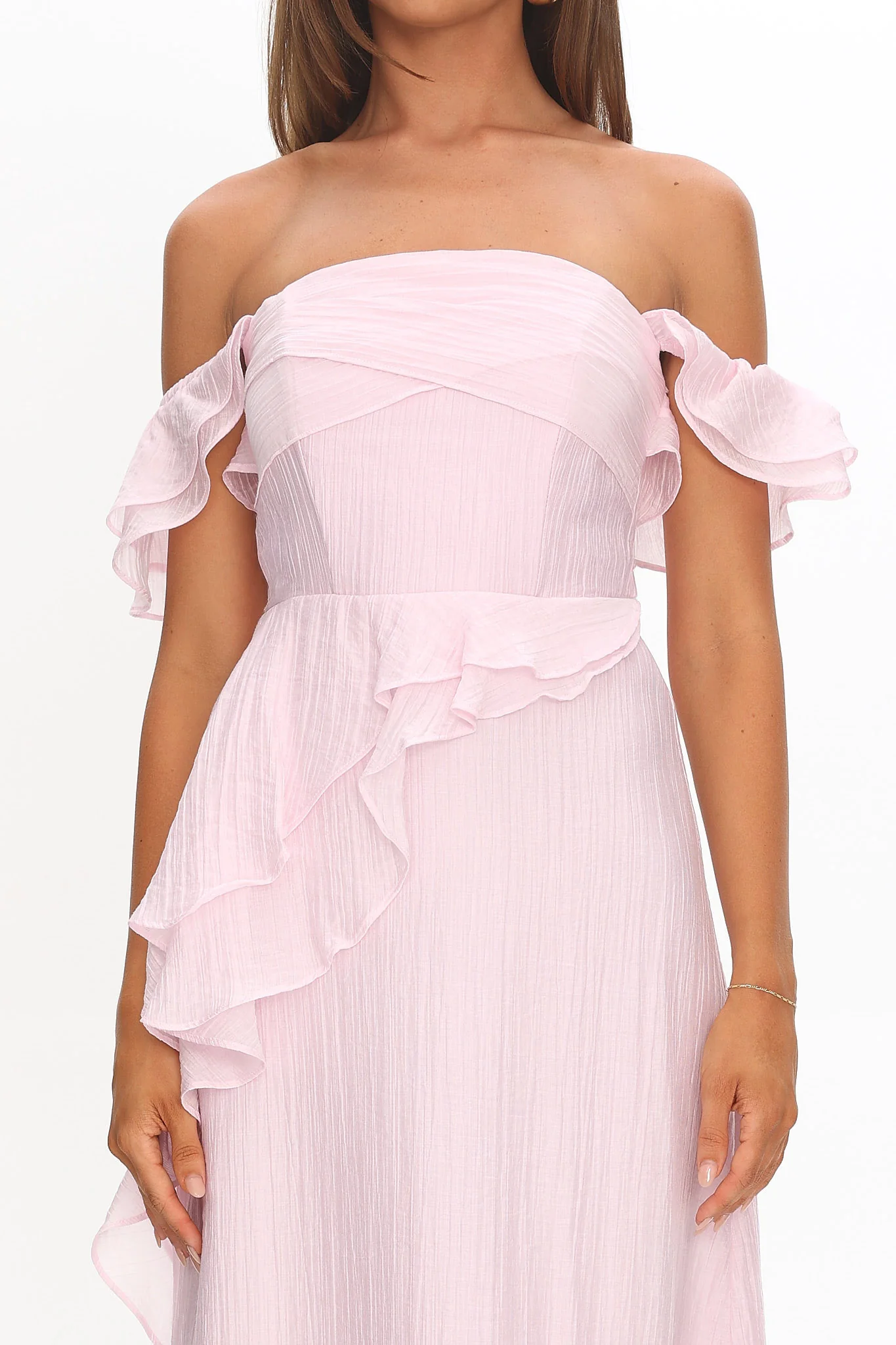 Natale Off-Shoulder Ruffle Maxi Dress Pink - luluinthesky
