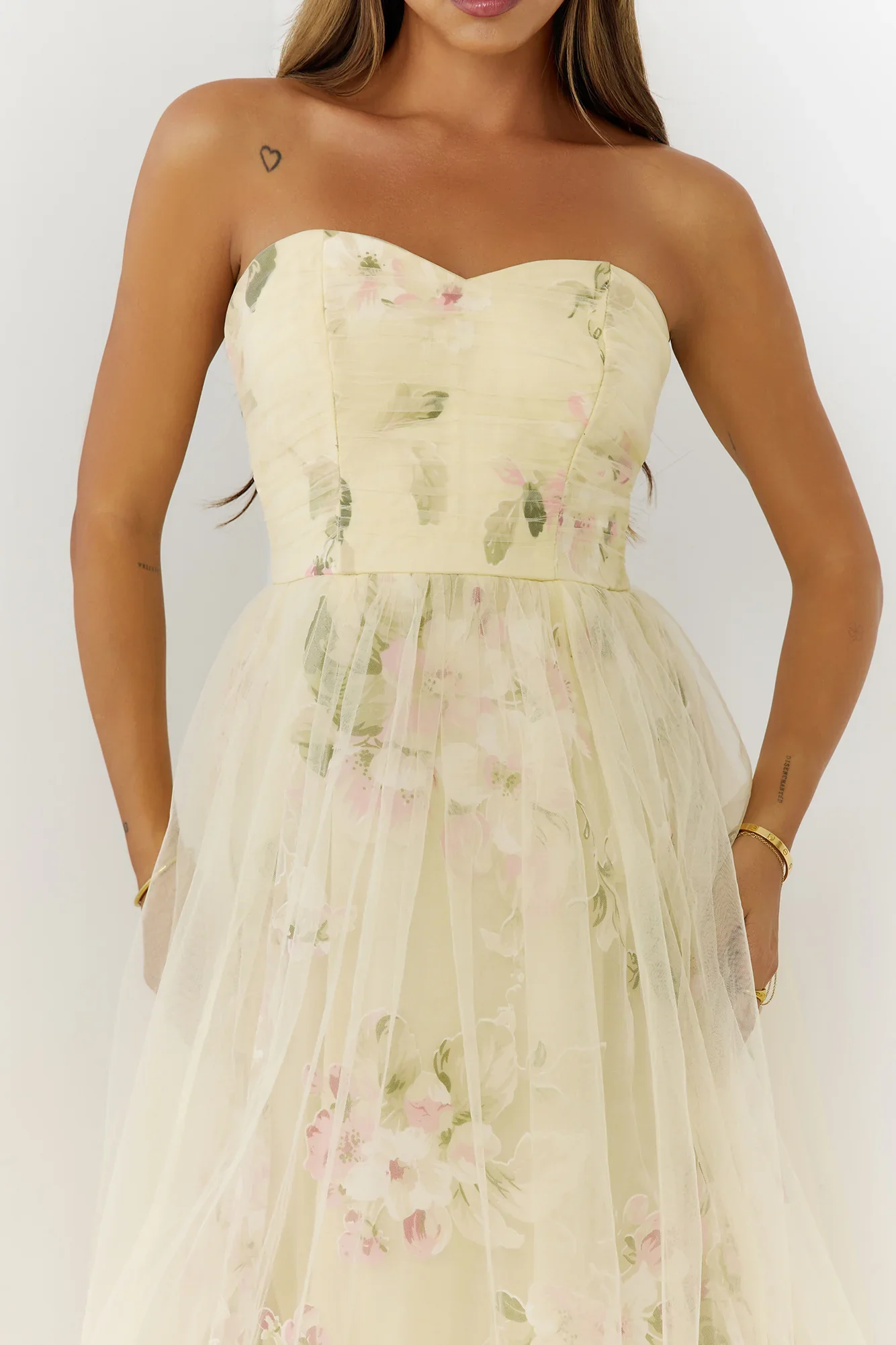 Dream Chaser Floral Tulle Maxi Dress Yellow