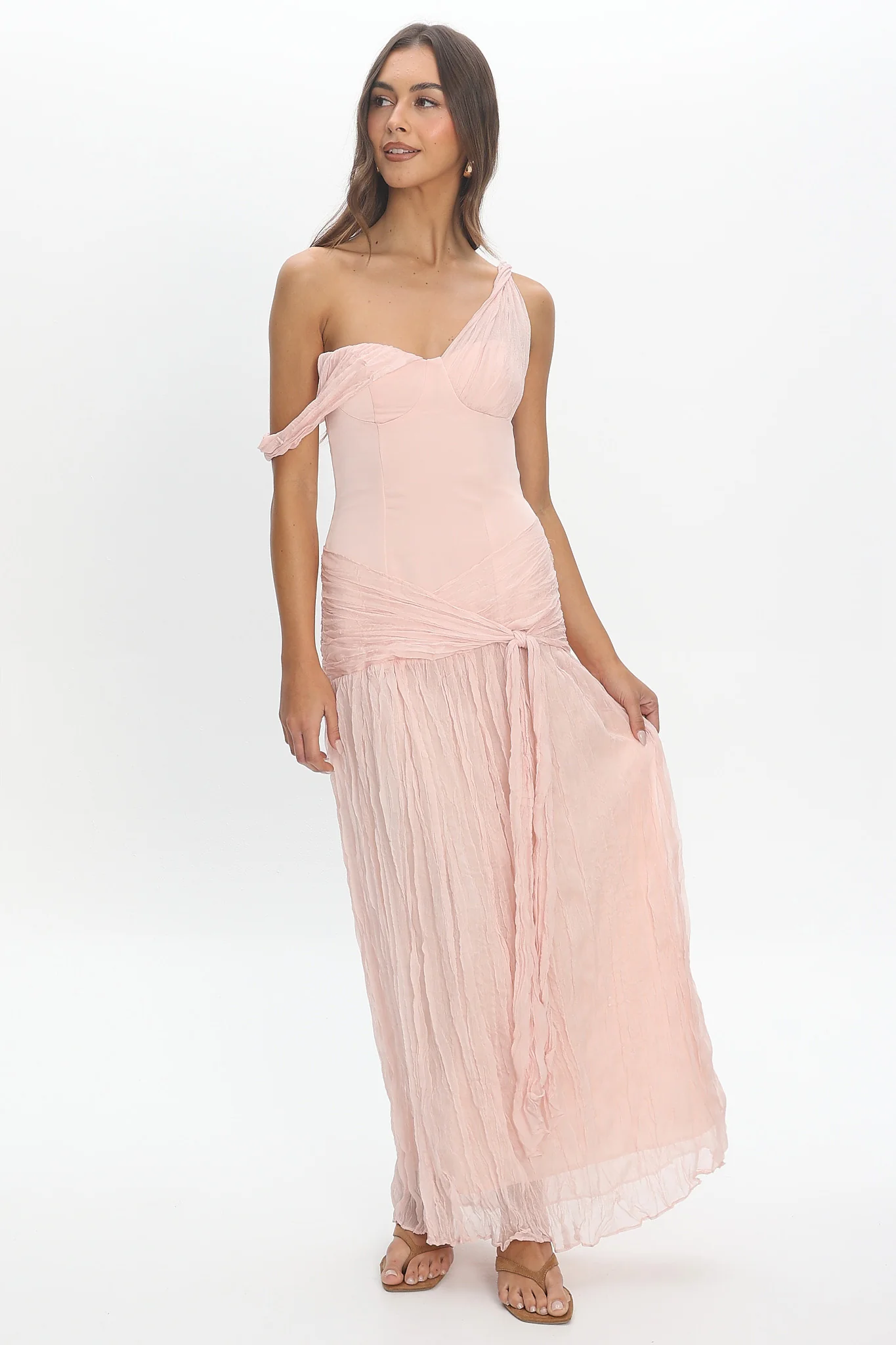 Keia Crepe Chiffon One-Shoulder Maxi Dress Light Pink