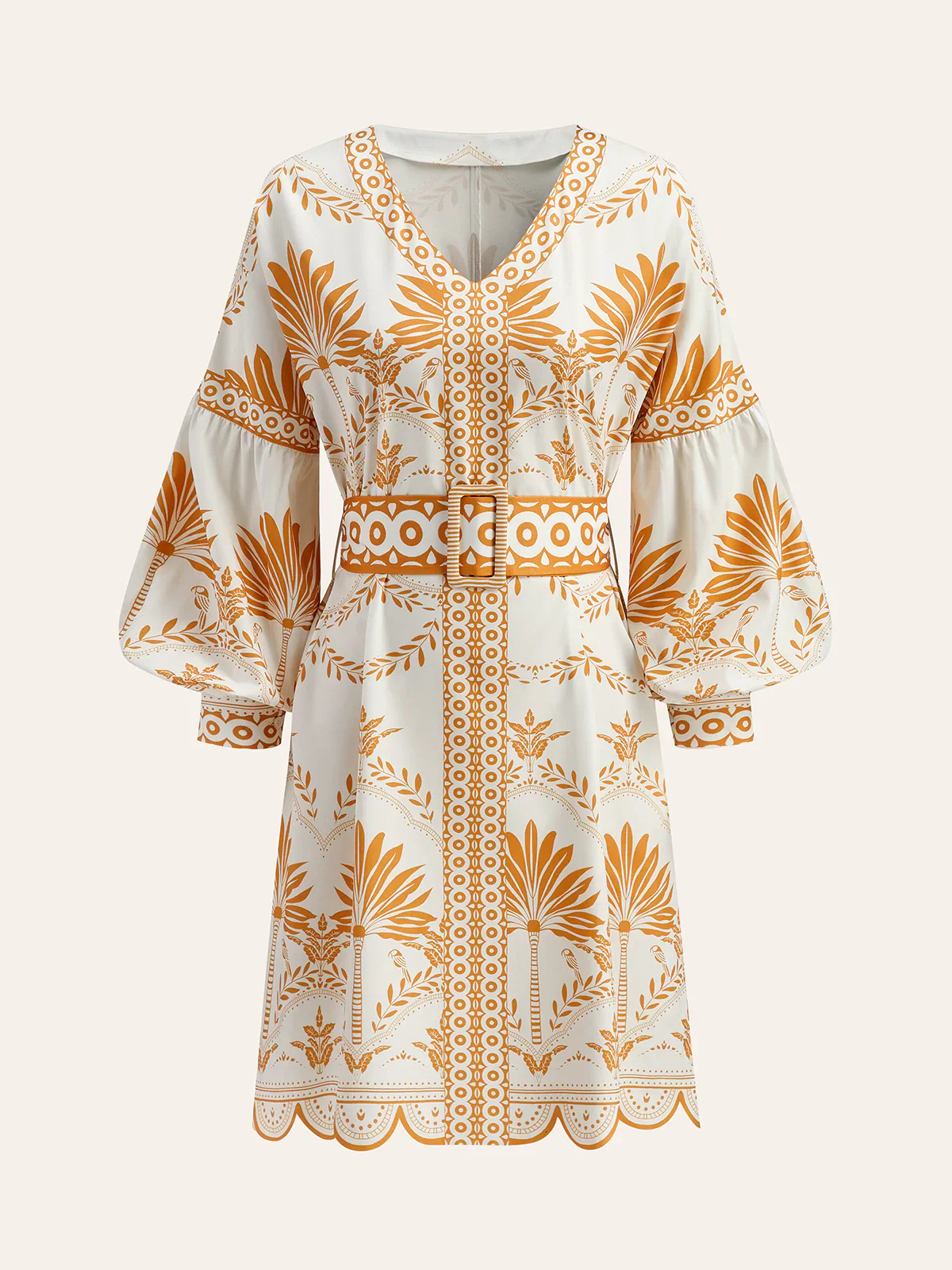 Boho Print V-Neck Belted Dress - luluinthesky
