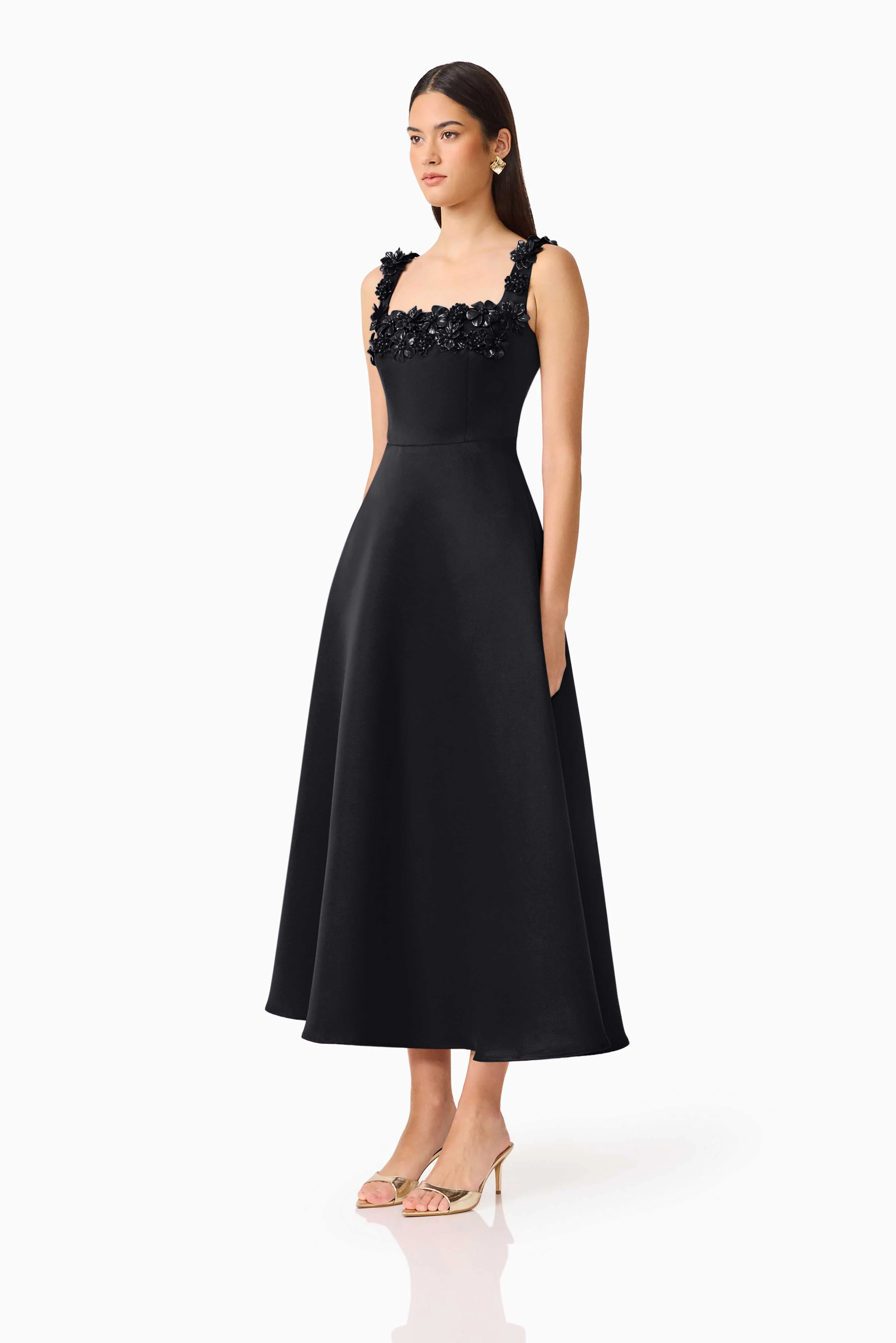 Lucetta Fit & Flare Midi Dress in Black