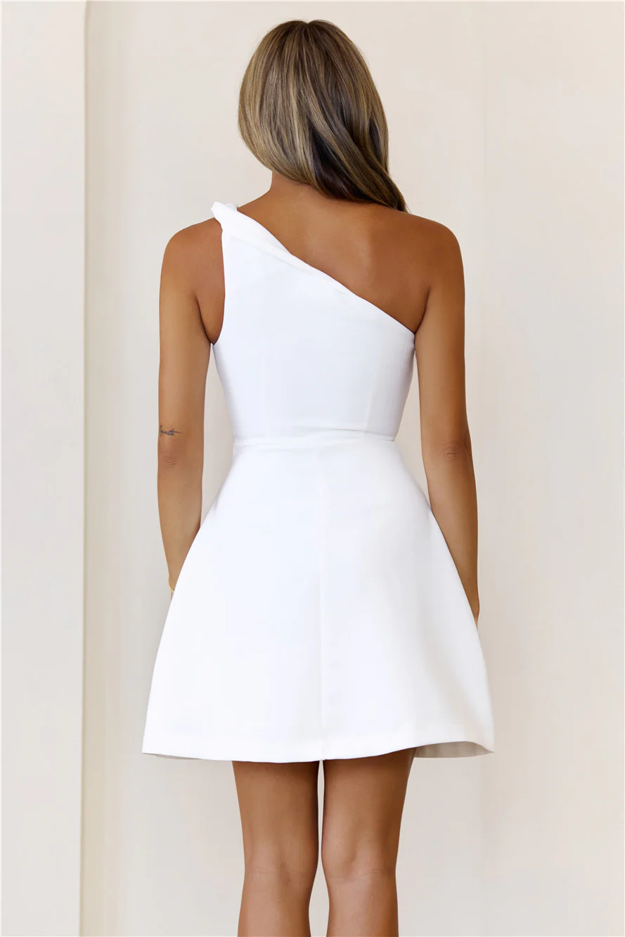 With Flair One Shoulder Mini Dress White - luluinthesky