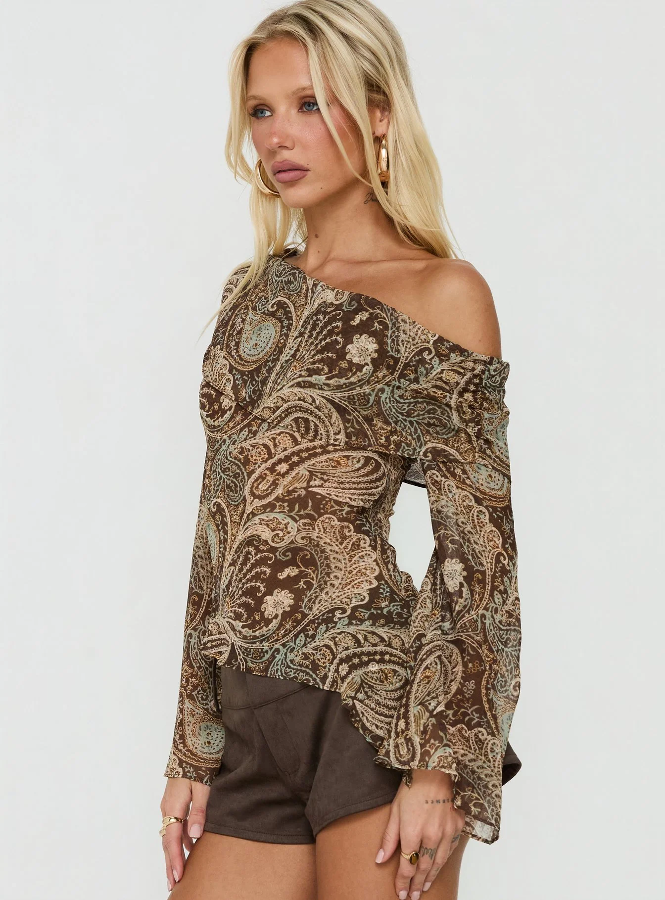 Haislee Chiffon Slouchy Long Sleeve Top Paisley