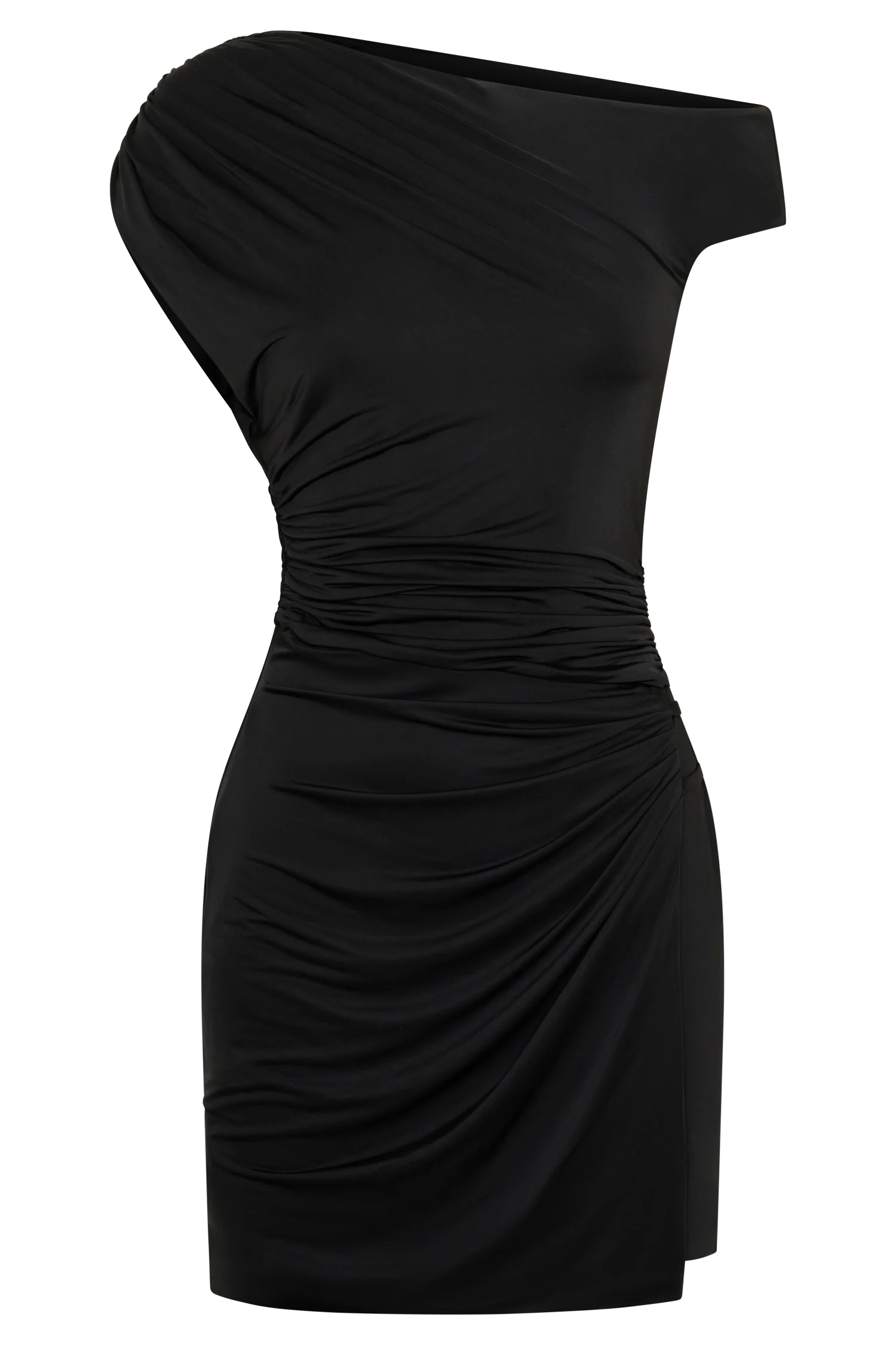 Alyn-Off-Shoulder-Draped-Mini-Dress-Black