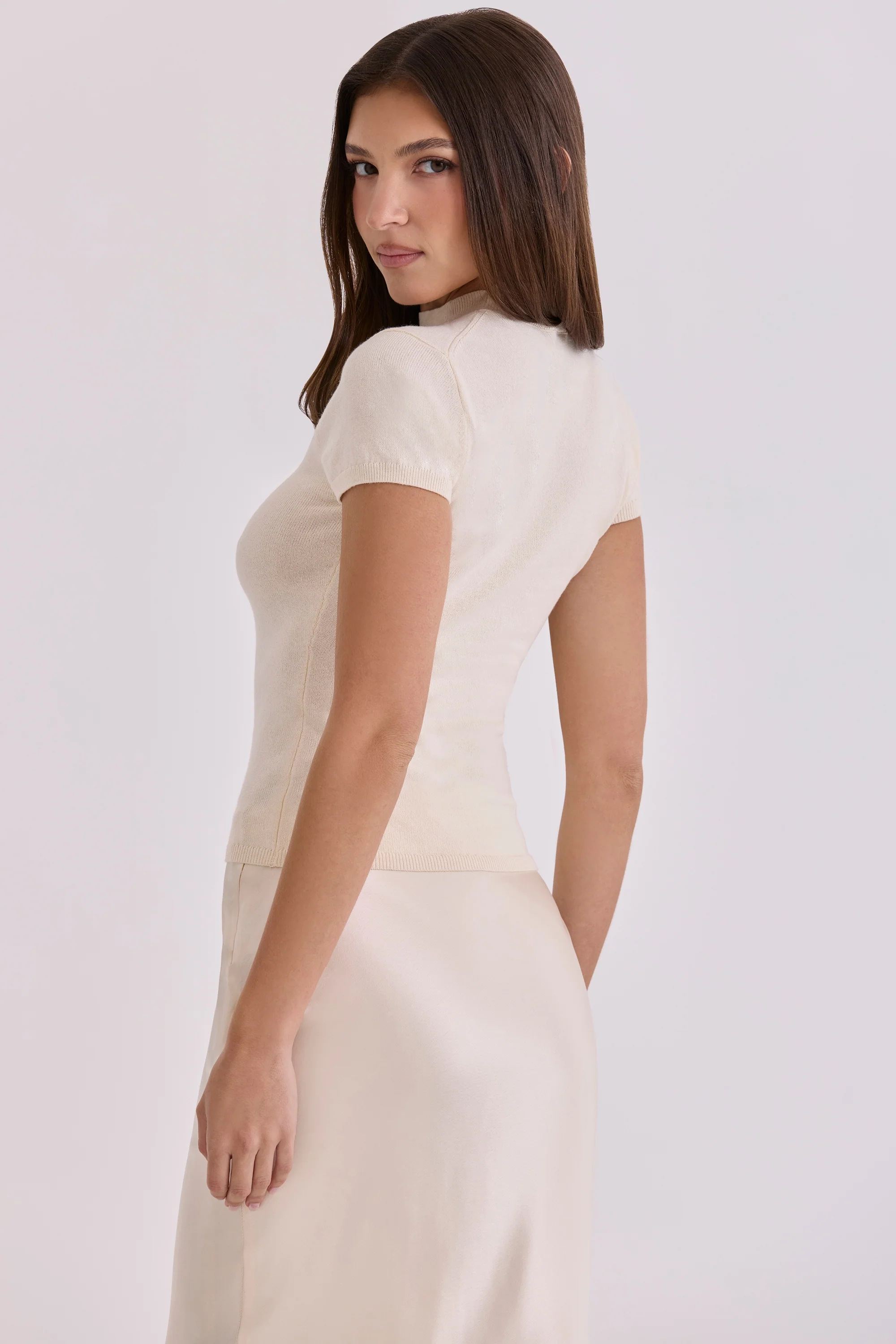 Ivory Cotton + Cashmere Short Sleeve Top