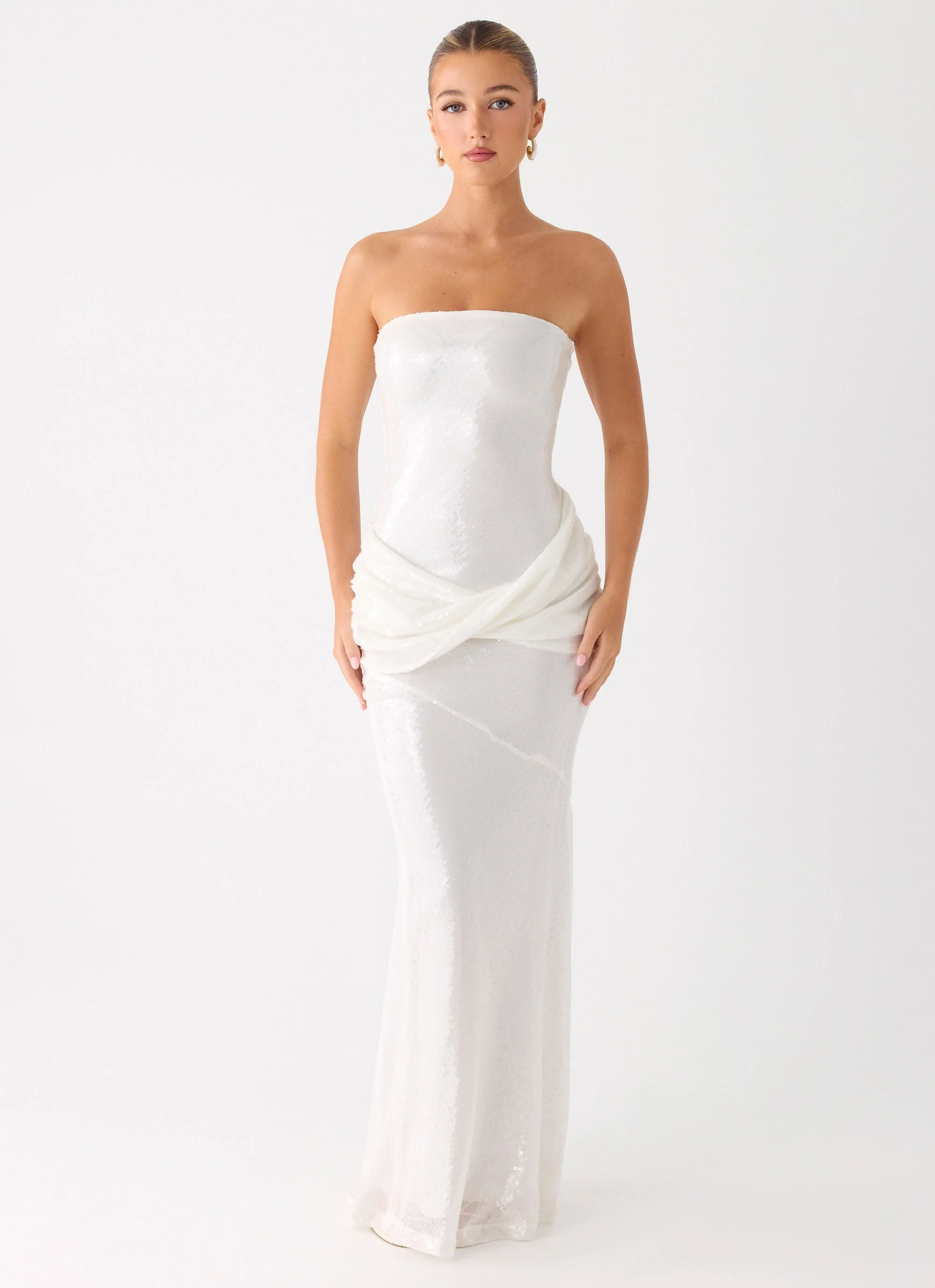 Anticipating Sequin Maxi Dress - White - luluinthesky