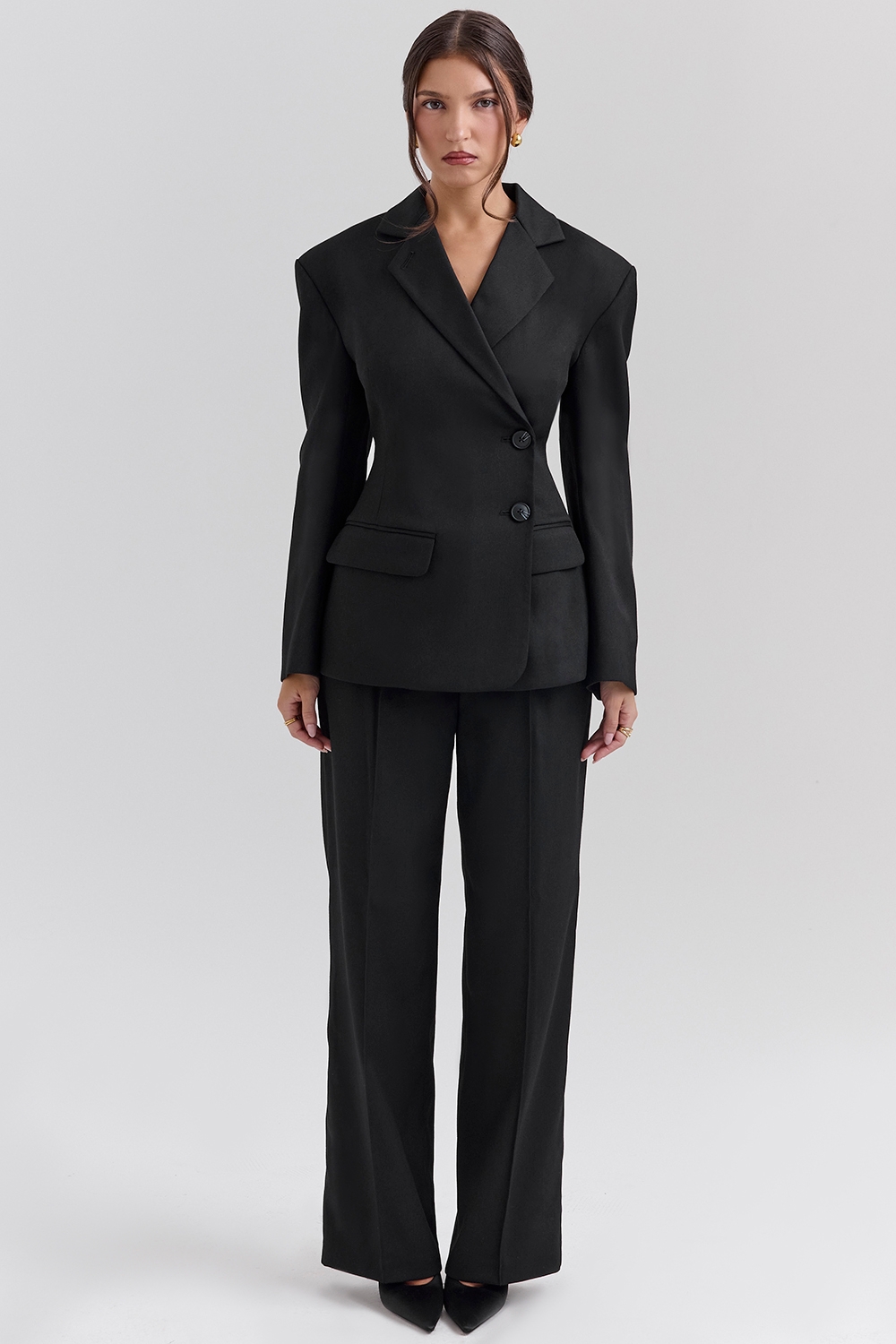 black wide leg high waist tailored trousers