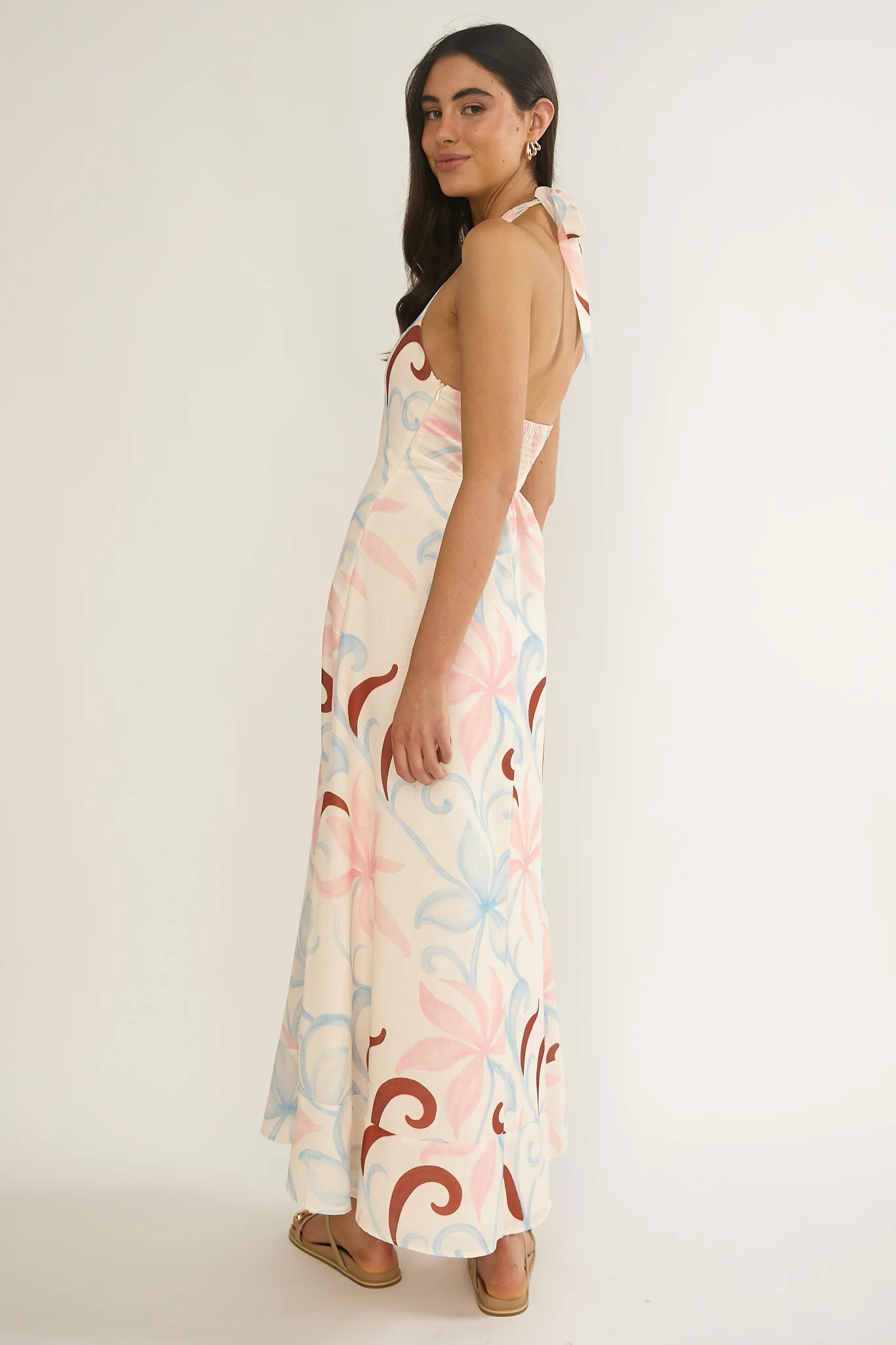 Florie Scoop Neck Halter Maxi Dress Floral