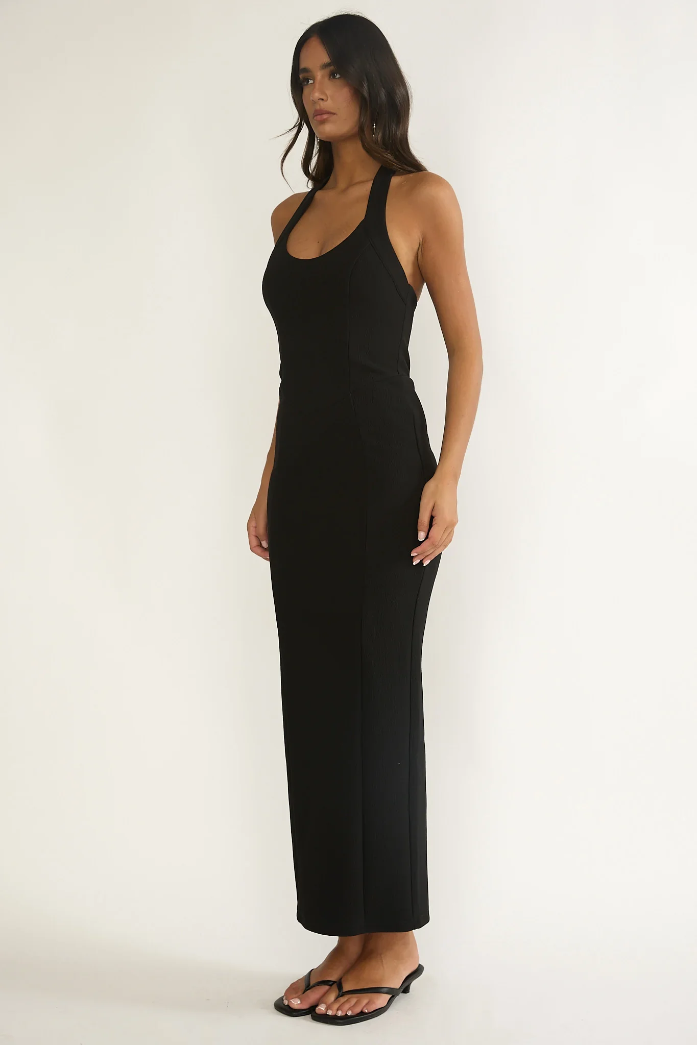 Shailyn Scoop Neck Halter Maxi Dress Black