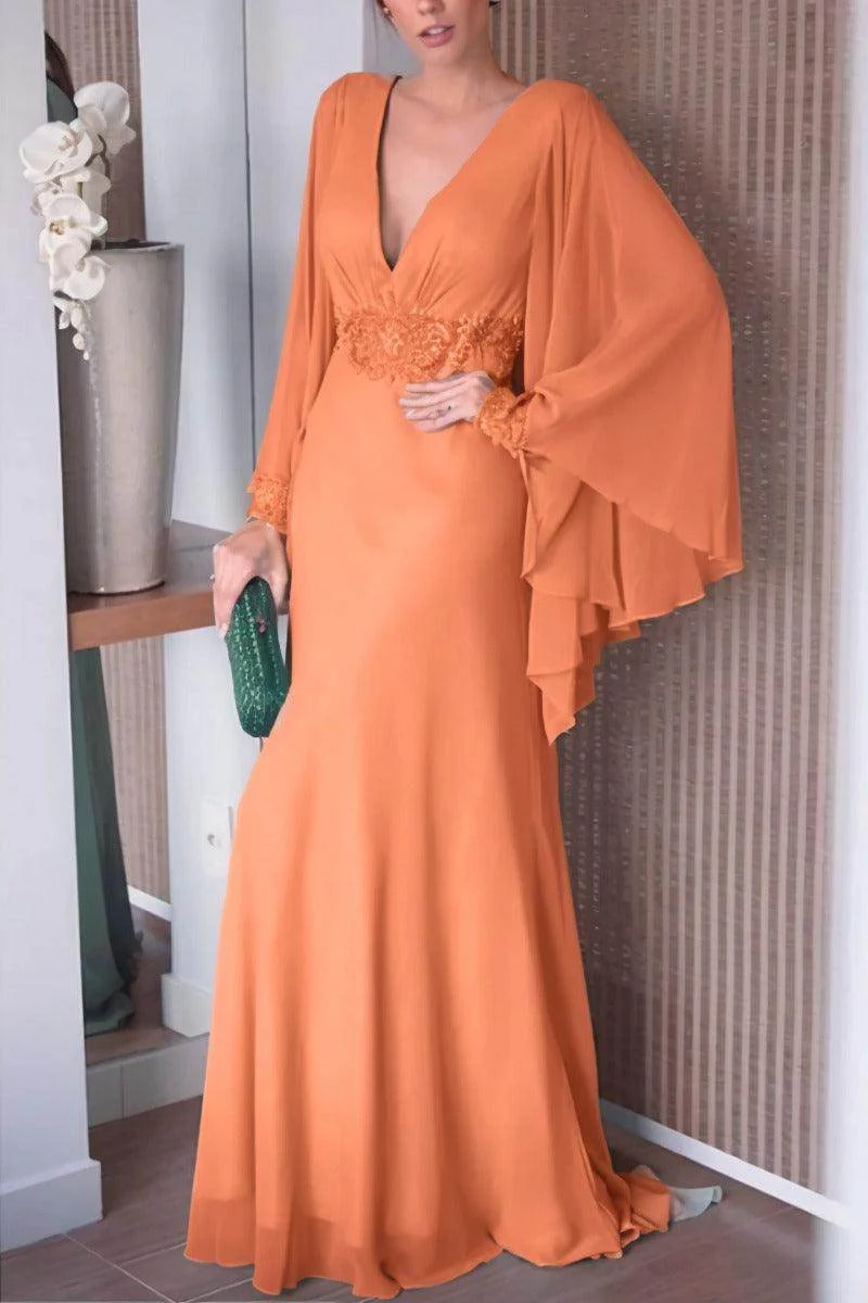Sheath-Column Sweep-Brush Train Chiffon Mother Dress CM0077