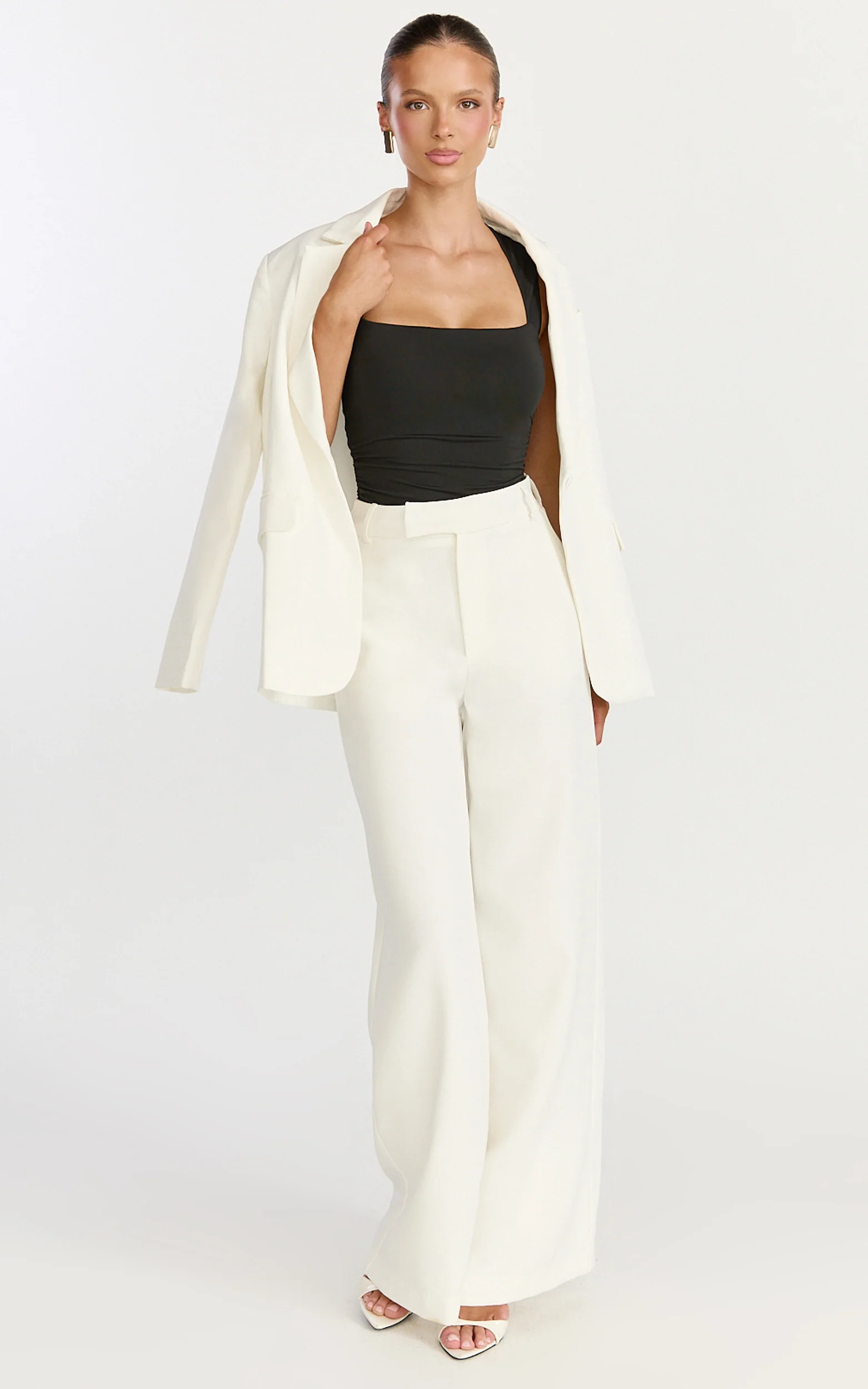Seraphina Top - Square Neck Gathered Waist Top in Black