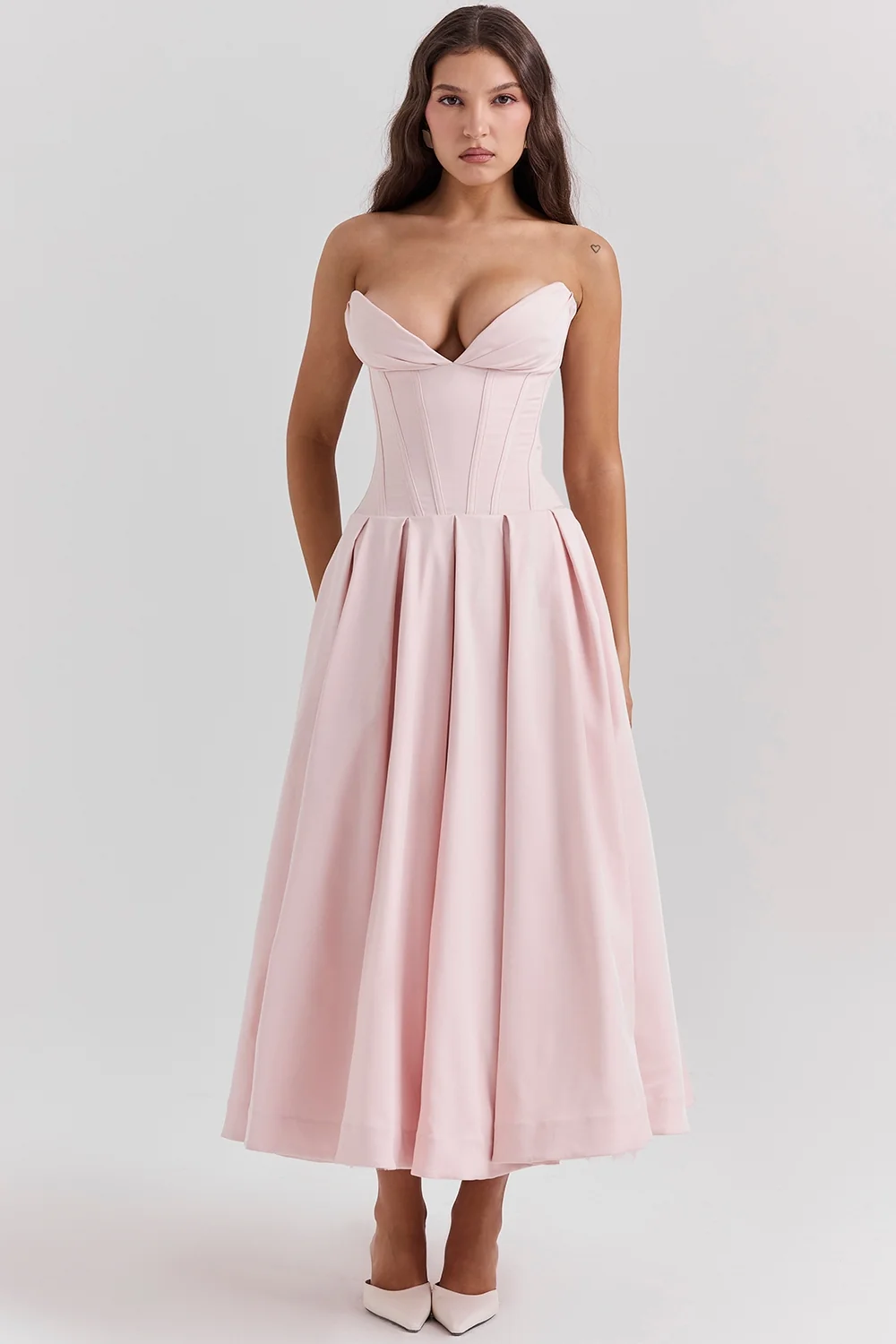 Ballerina Pink Strapless Midi Dress
