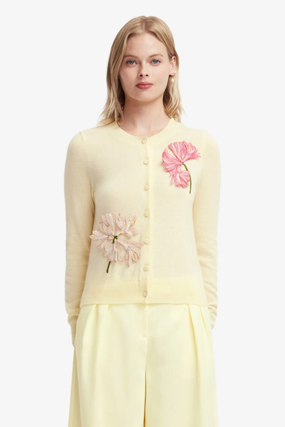 Claire Appliqué Cashmere Blend Cardigan - Agapanthus Print