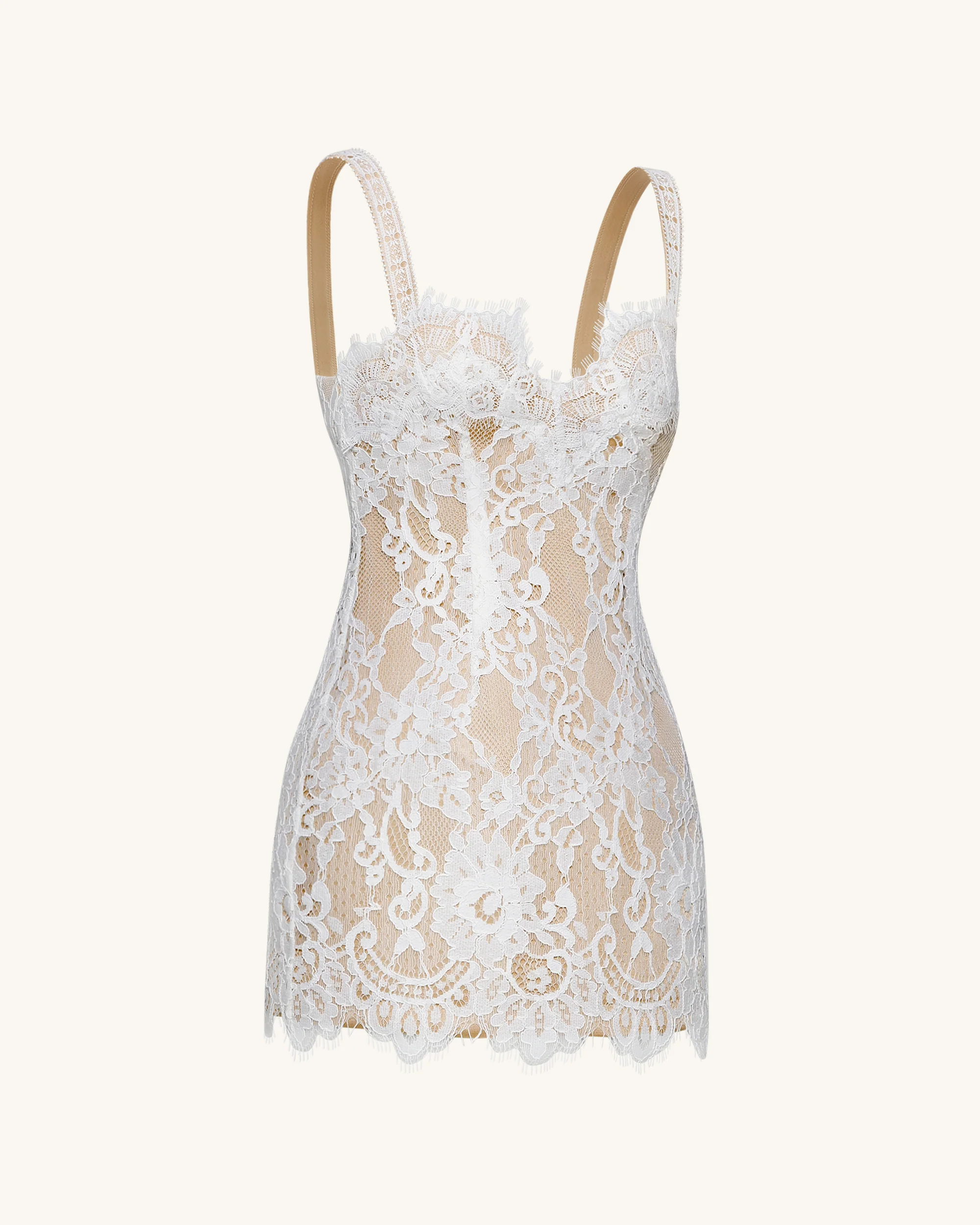 Eyelash Lace Bustier Bodycon Dress - White - FASHION NOB